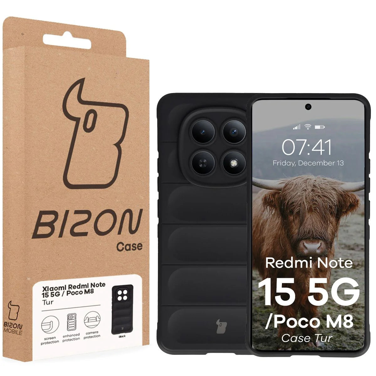 Robuste Handyhülle für Xiaomi Redmi Note 15 5G / POCO M8 5G, Bizon Case Tur, Schwarz