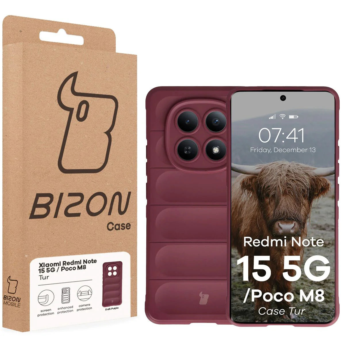 Robuste Handyhülle für Xiaomi Redmi Note 15 5G / POCO M8 5G, Bizon Case Tur, Burgunderrot