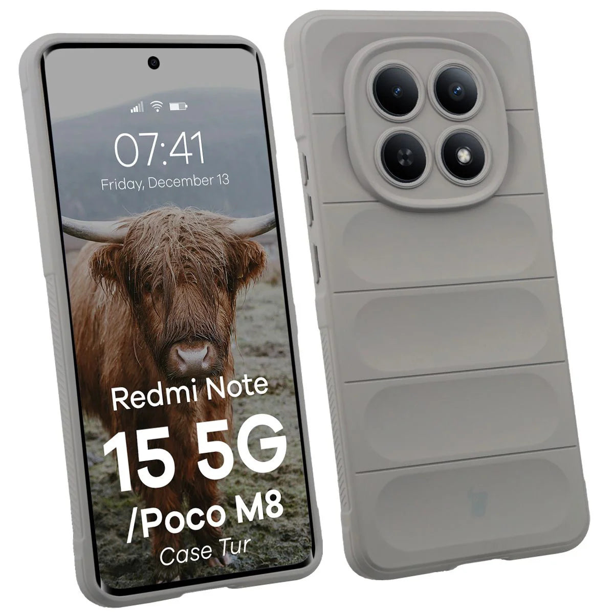 Robuste Handyhülle für Xiaomi Redmi Note 15 5G / POCO M8 5G, Bizon Case Tur, Hellgrau
