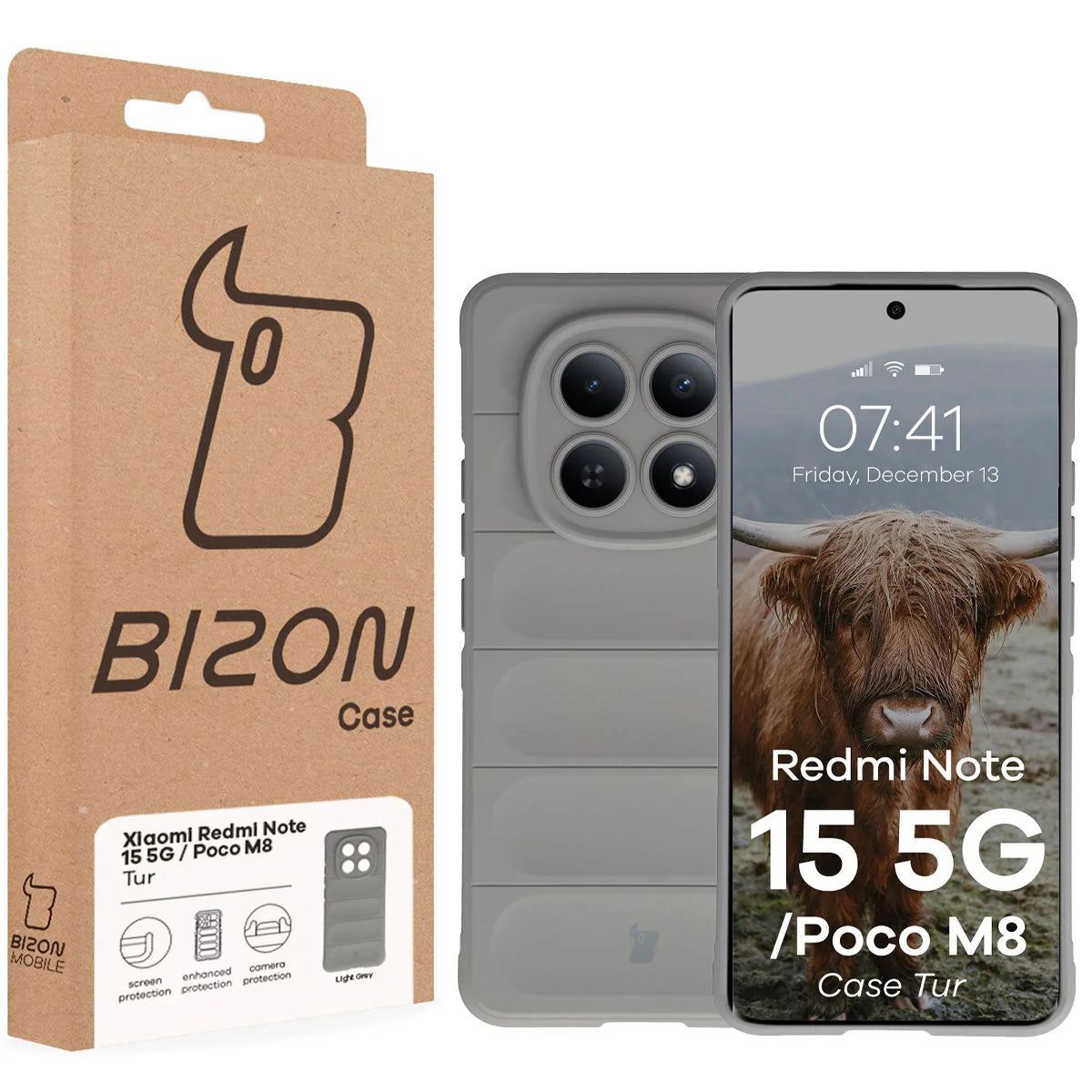 Robuste Handyhülle für Xiaomi Redmi Note 15 5G / POCO M8 5G, Bizon Case Tur, Hellgrau