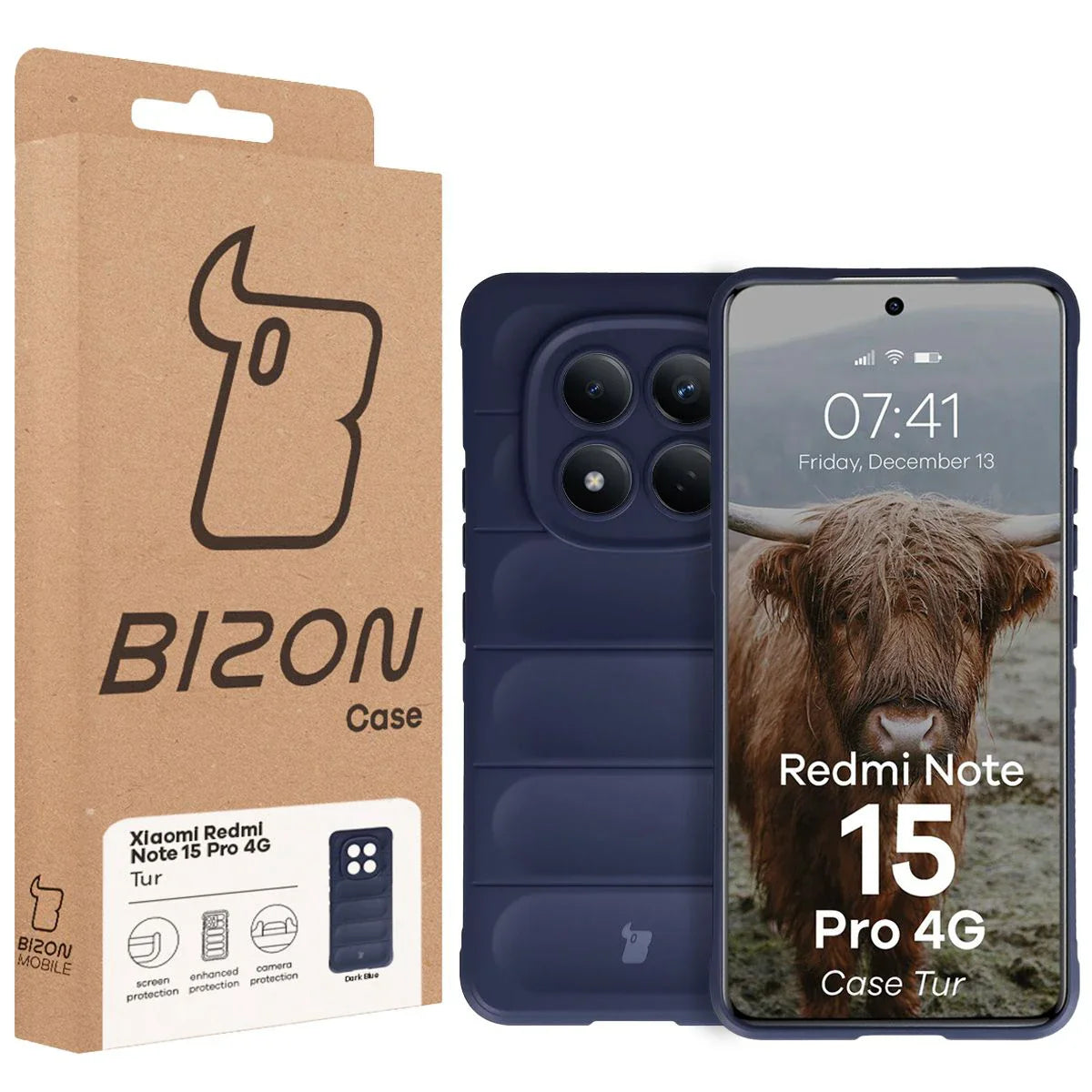 Robuste Handyhülle für Xiaomi Redmi Note 15 Pro 4G, Bizon Case Tur, Dunkelblau