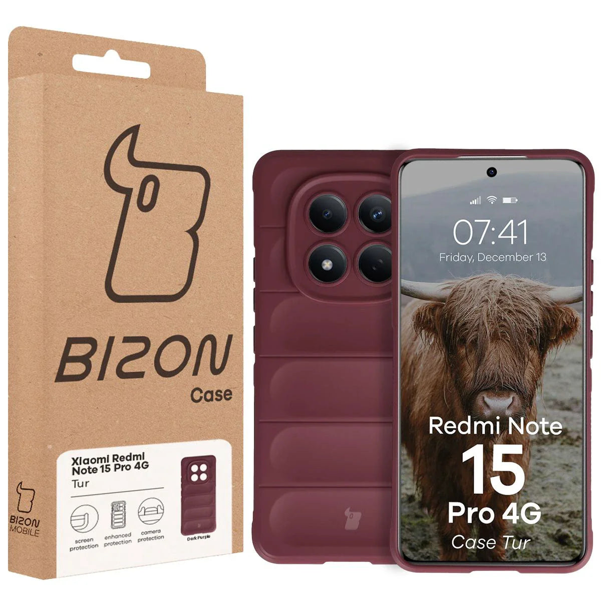 Robuste Handyhülle für Xiaomi Redmi Note 15 Pro 4G, Bizon Case Tur, Burgunderrot