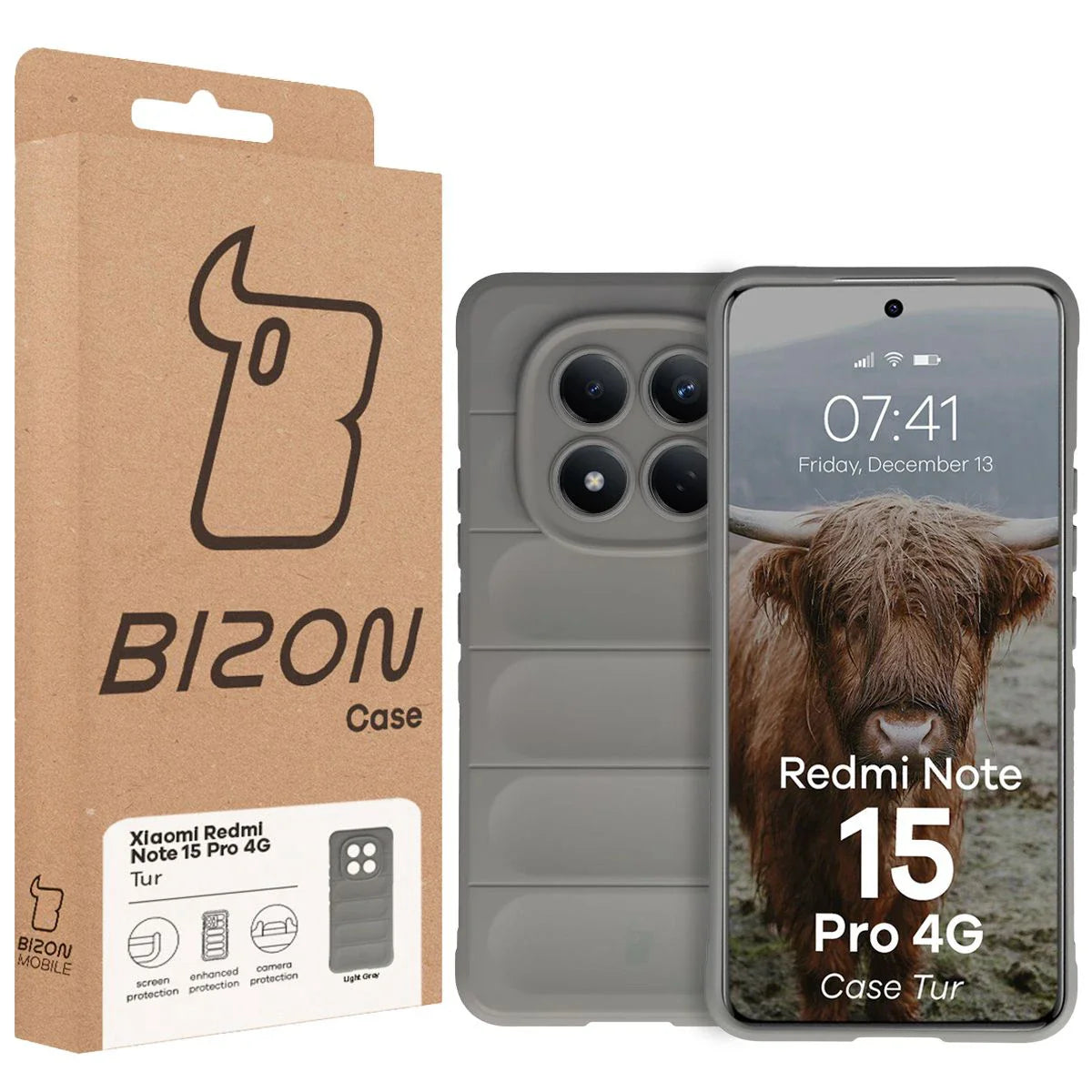 Robuste Handyhülle für Xiaomi Redmi Note 15 Pro 4G, Bizon Case Tur, Hellgrau
