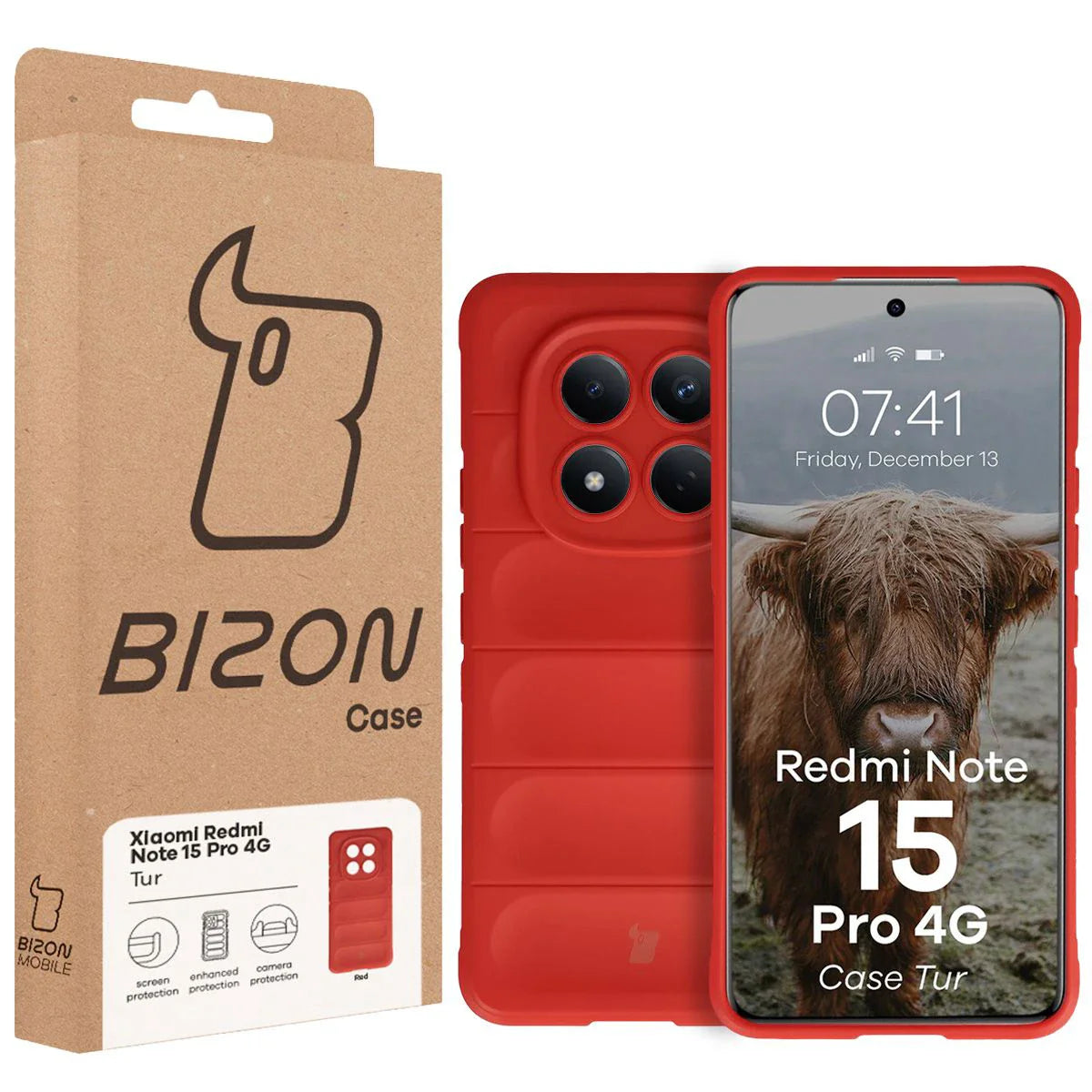 Robuste Handyhülle für Xiaomi Redmi Note 15 Pro 4G, Bizon Case Tur, Rot