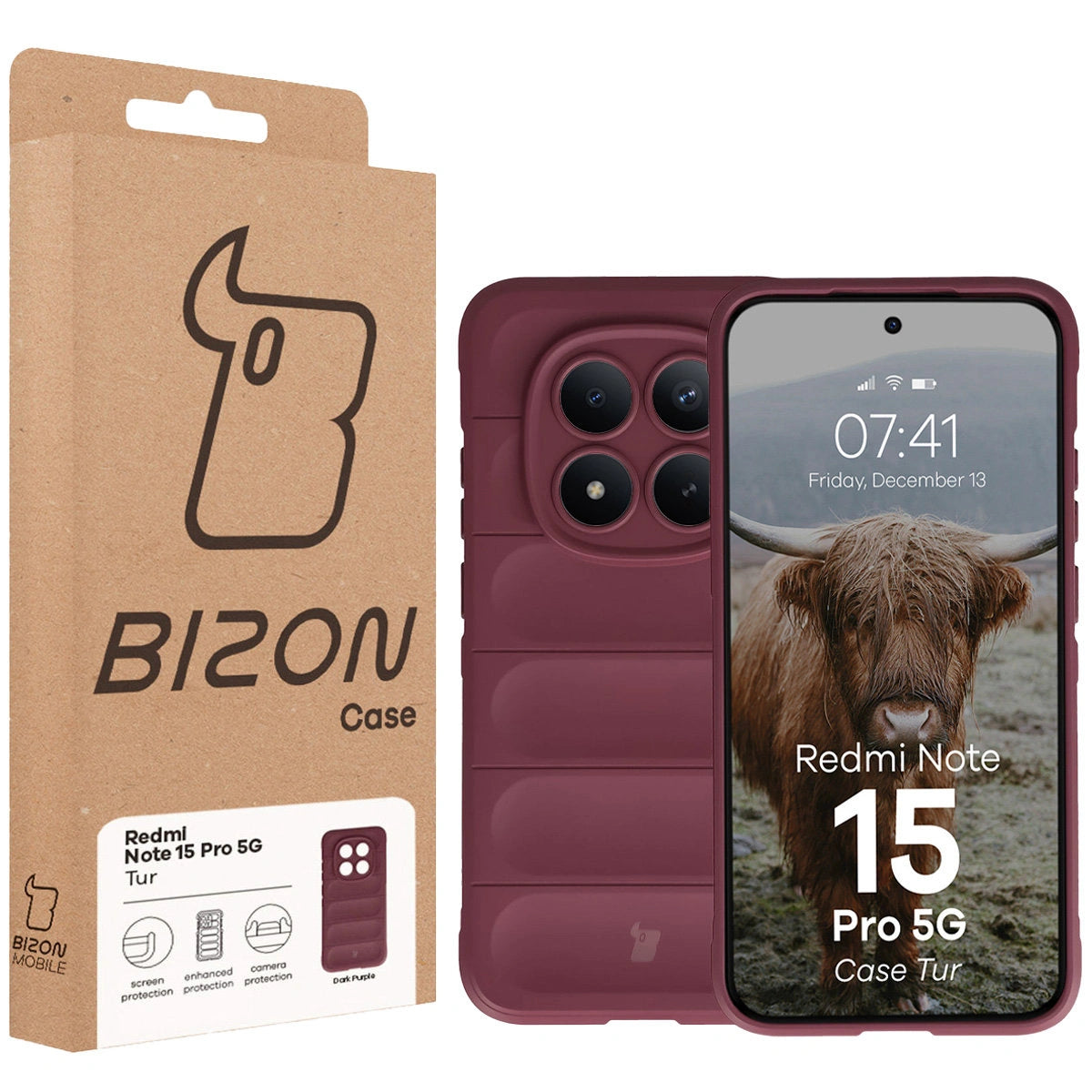 Robuste Handyhülle für Xiaomi Redmi Note 15 Pro 5G, Bizon Case Tur, Burgunderrot