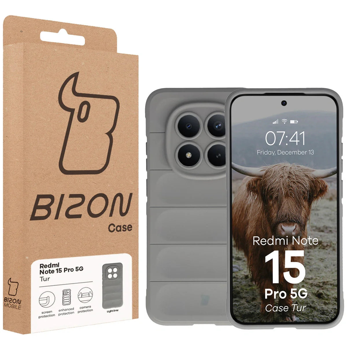 Robuste Handyhülle für Xiaomi Redmi Note 15 Pro 5G, Bizon Case Tur, Hellgrau