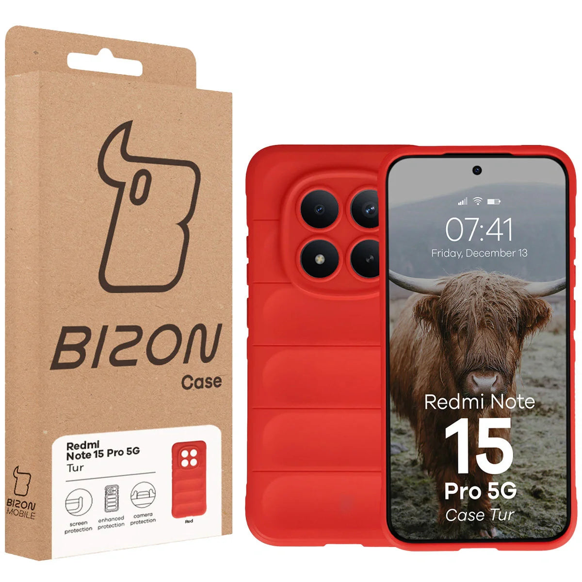 Robuste Handyhülle für Xiaomi Redmi Note 15 Pro 5G, Bizon Case Tur, Rot