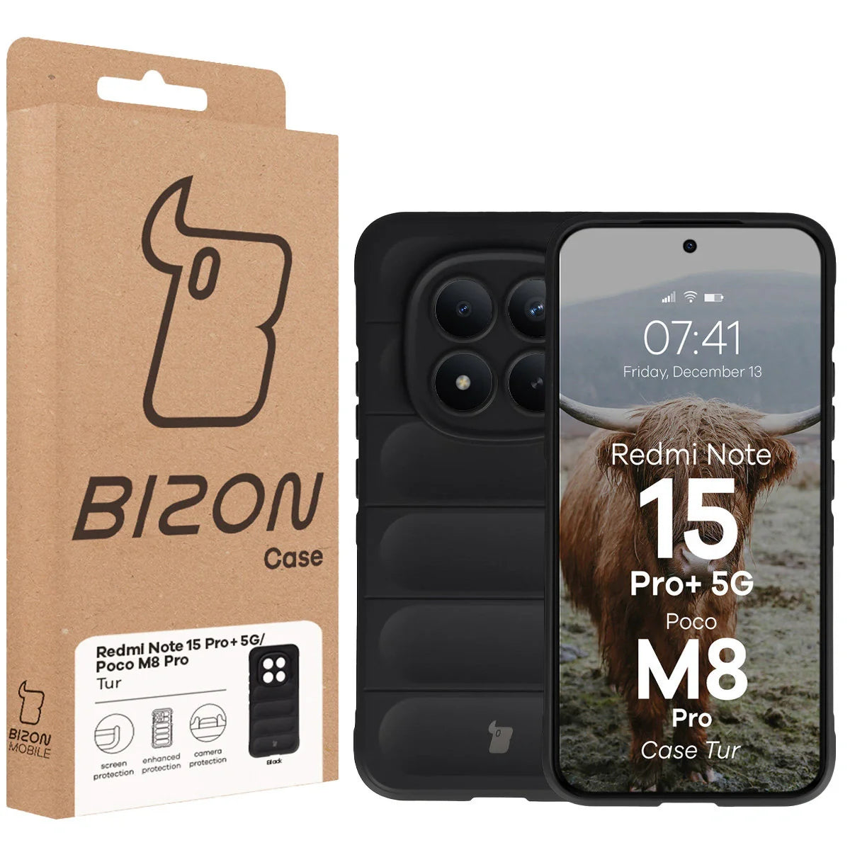Robuste Handyhülle für Xiaomi Redmi Note 15 Pro Plus 5G / POCO M8 Pro 5G, Bizon Case Tur, Schwarz
