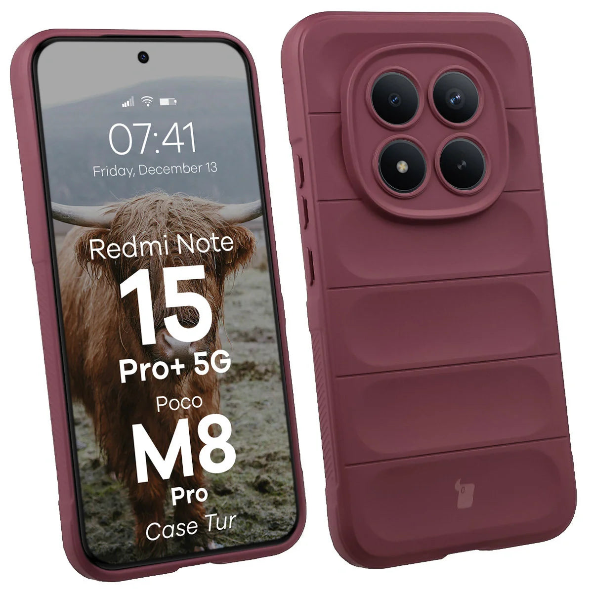 Robuste Handyhülle für Xiaomi Redmi Note 15 Pro Plus 5G / POCO M8 Pro 5G, Bizon Case Tur, Burgunderrot