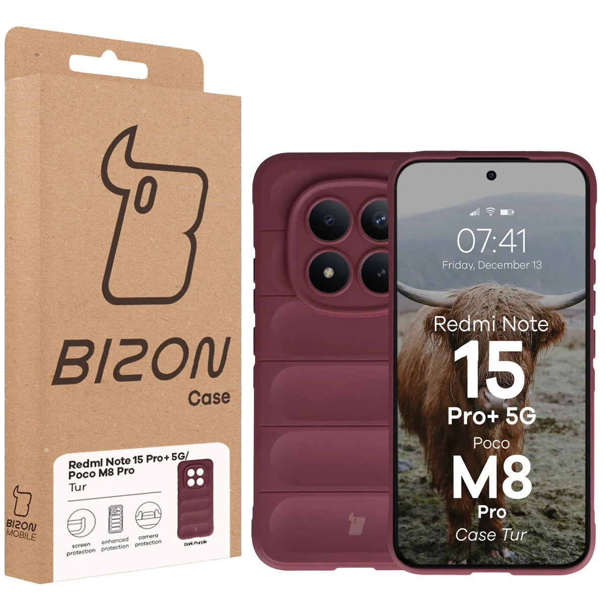 Robuste Handyhülle für Xiaomi Redmi Note 15 Pro Plus 5G / POCO M8 Pro 5G, Bizon Case Tur, Burgunderrot