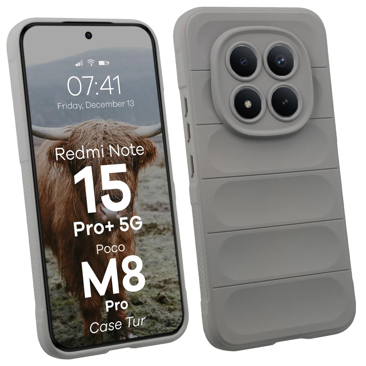Robuste Handyhülle für Xiaomi Redmi Note 15 Pro Plus 5G / POCO M8 Pro 5G, Bizon Case Tur, Hellgrau