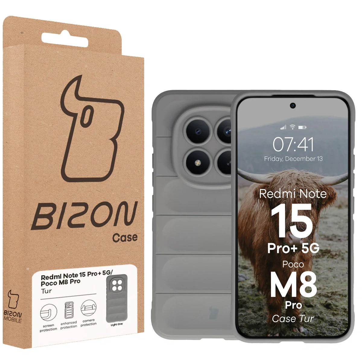 Robuste Handyhülle für Xiaomi Redmi Note 15 Pro Plus 5G / POCO M8 Pro 5G, Bizon Case Tur, Hellgrau