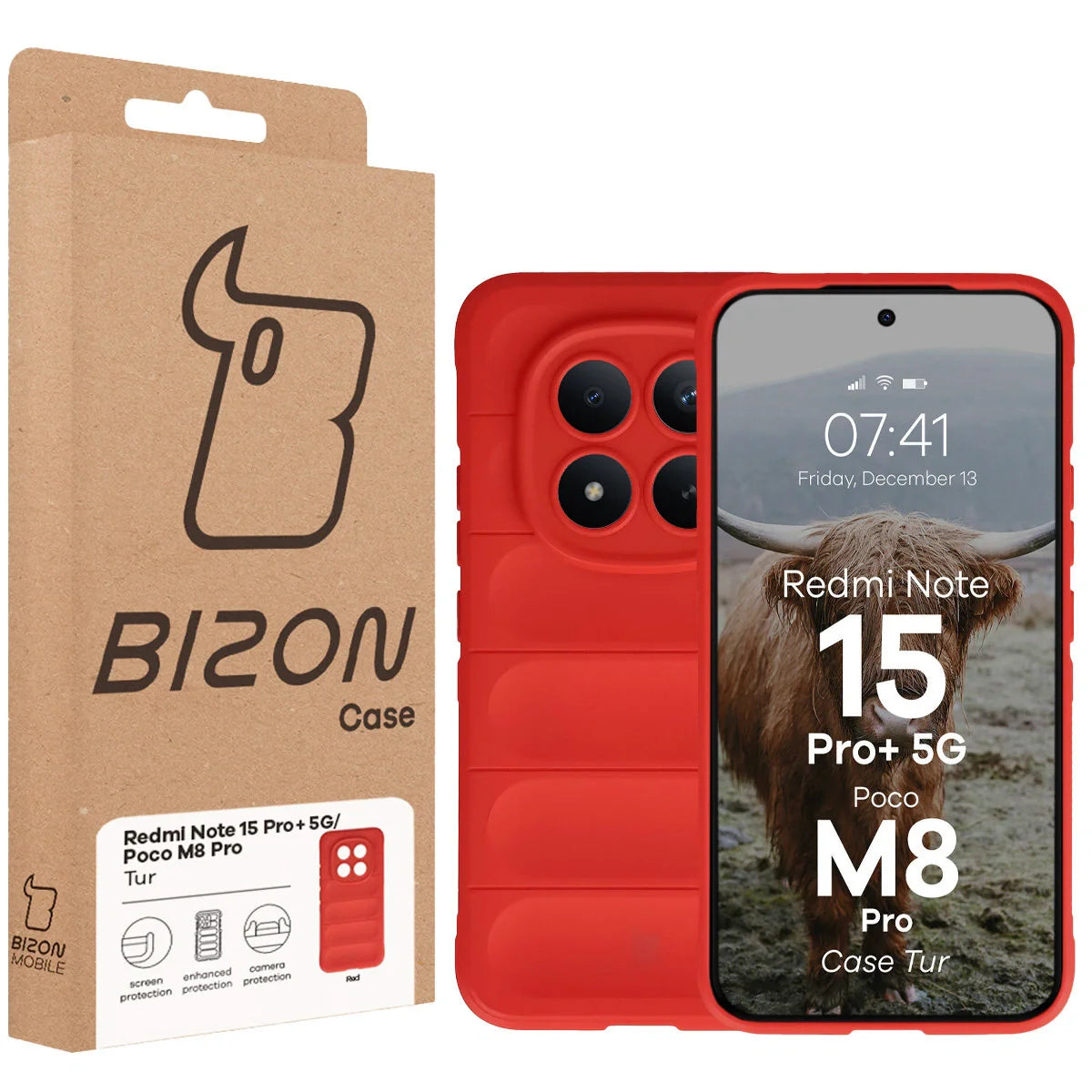 Robuste Handyhülle für Xiaomi Redmi Note 15 Pro Plus 5G / POCO M8 Pro 5G, Bizon Case Tur, Rot