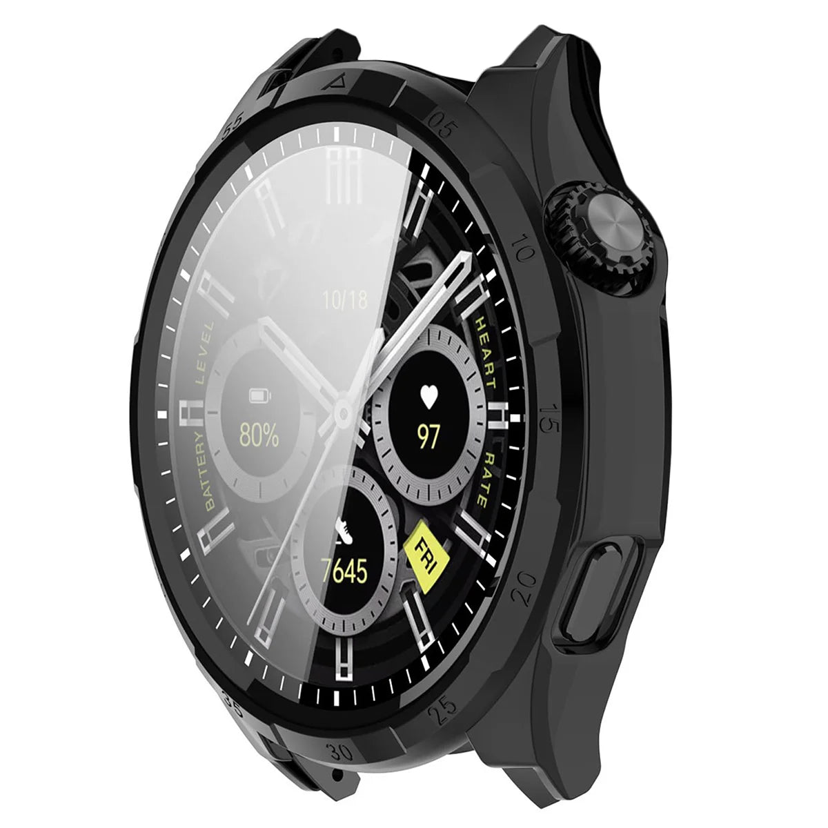 Schutzhülle mit Glas für Honor Watch 6 / 6 Plus, Bizon Case Watch Adamo, Schwarz (5/8)
