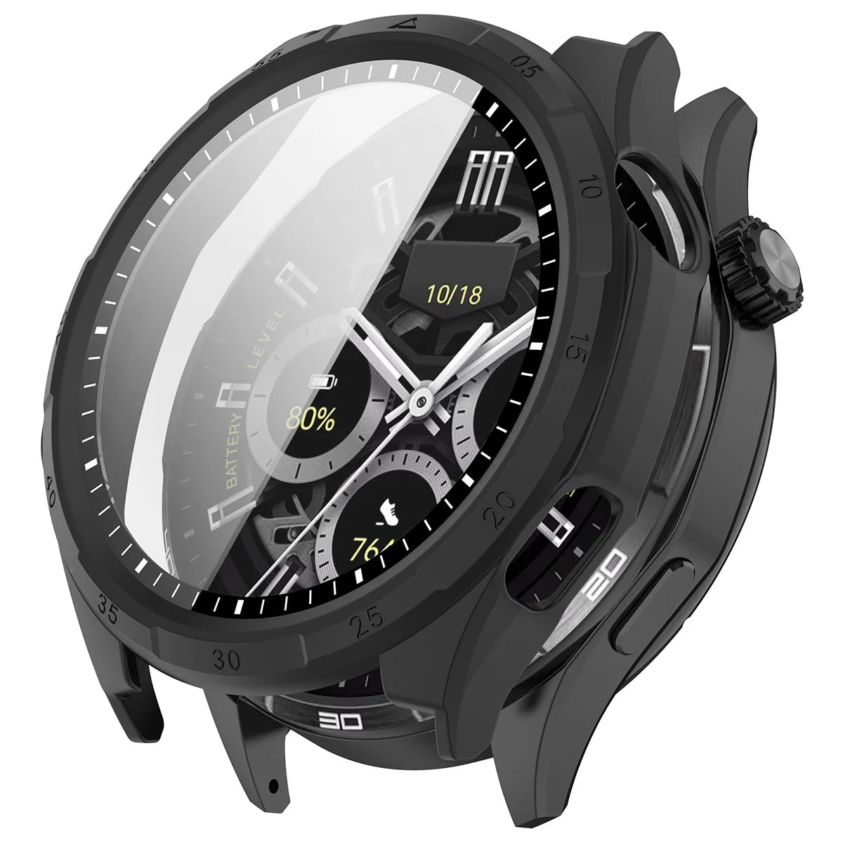 Schutzhülle mit Glas für Honor Watch 6 / 6 Plus, Bizon Case Watch Adamo, mattes Schwarz (4/8)