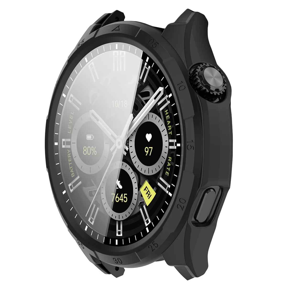 Schutzhülle mit Glas für Honor Watch 6 / 6 Plus, Bizon Case Watch Adamo, mattes Schwarz (5/8)