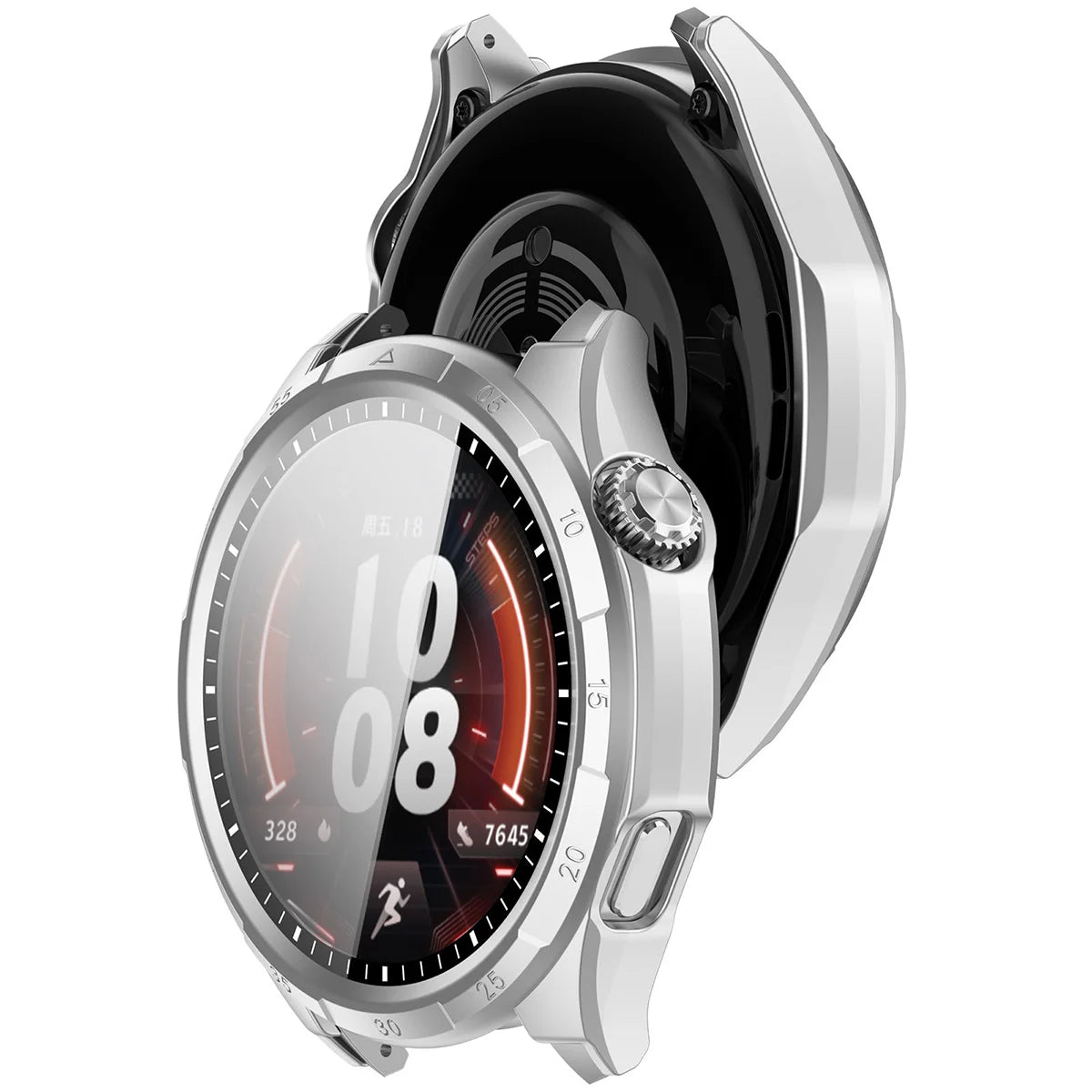 Schutzhülle mit Glas für Honor Watch 6 / 6 Plus, Bizon Case Watch Adamo, satiniertes Silbern (1/8)