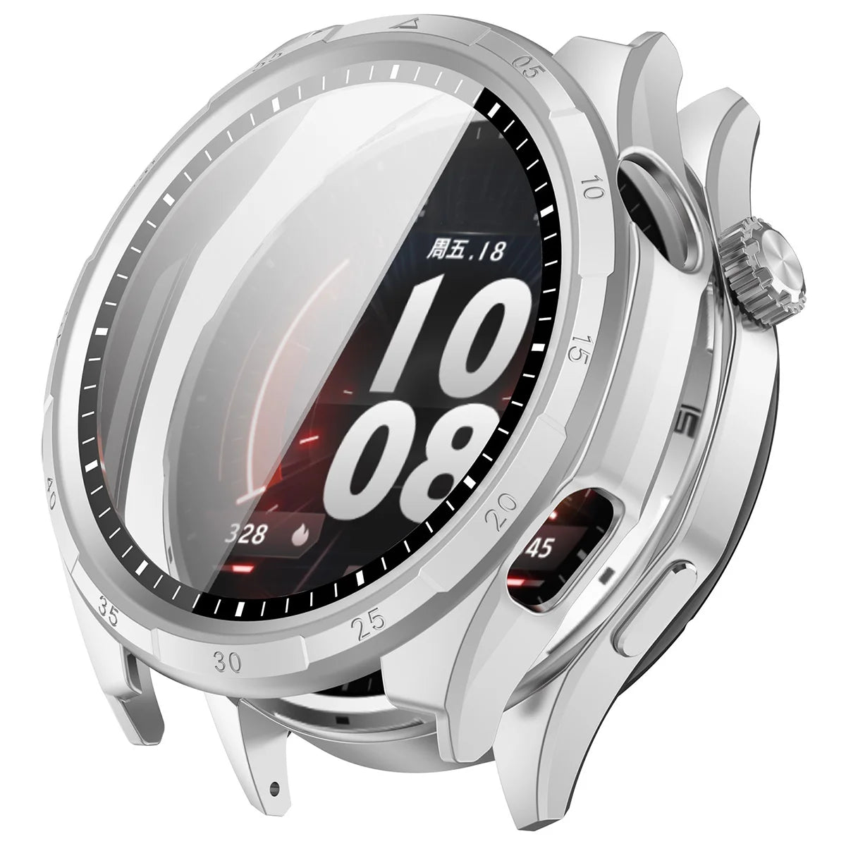 Schutzhülle mit Glas für Honor Watch 6 / 6 Plus, Bizon Case Watch Adamo, satiniertes Silbern (4/8)