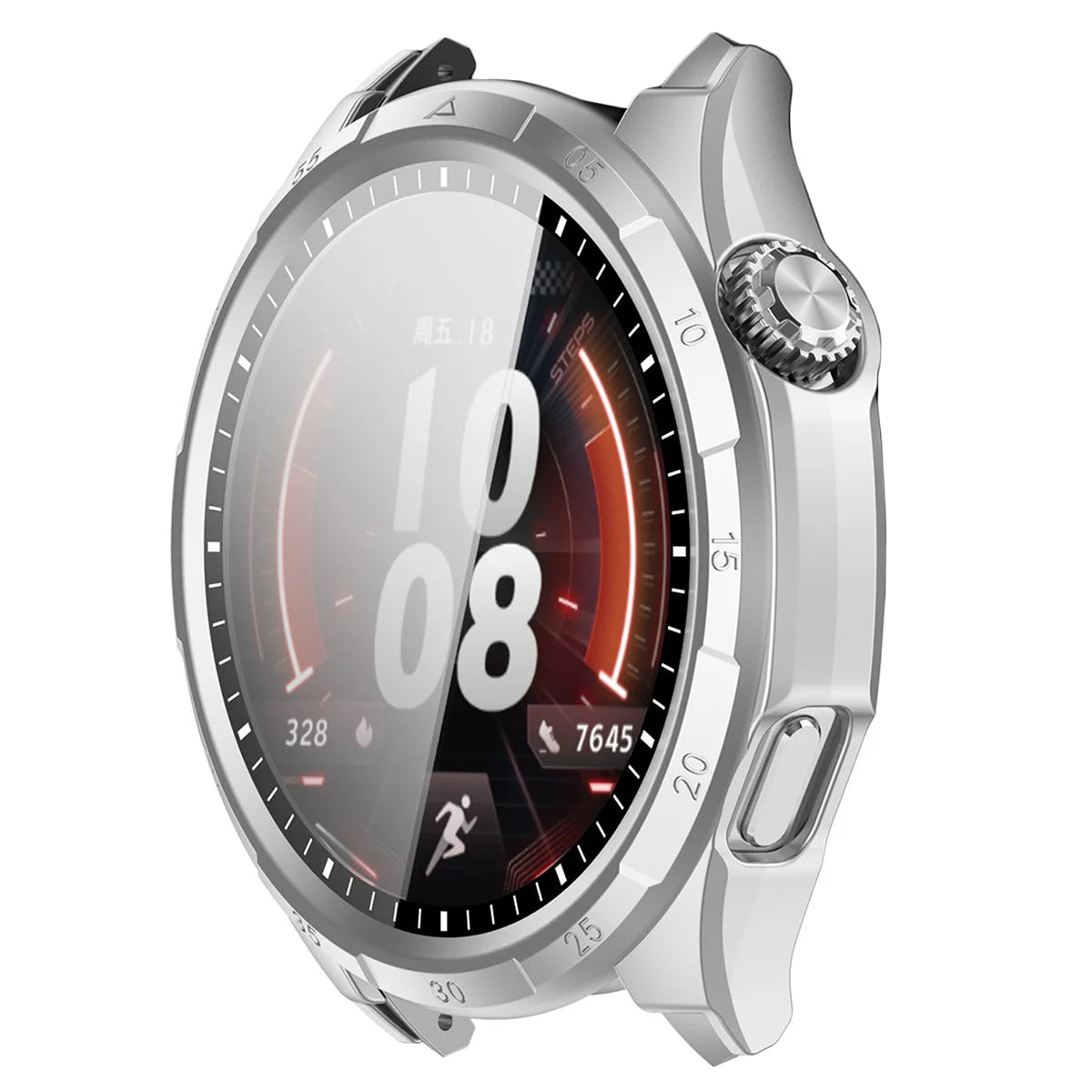Schutzhülle mit Glas für Honor Watch 6 / 6 Plus, Bizon Case Watch Adamo, satiniertes Silbern (5/8)