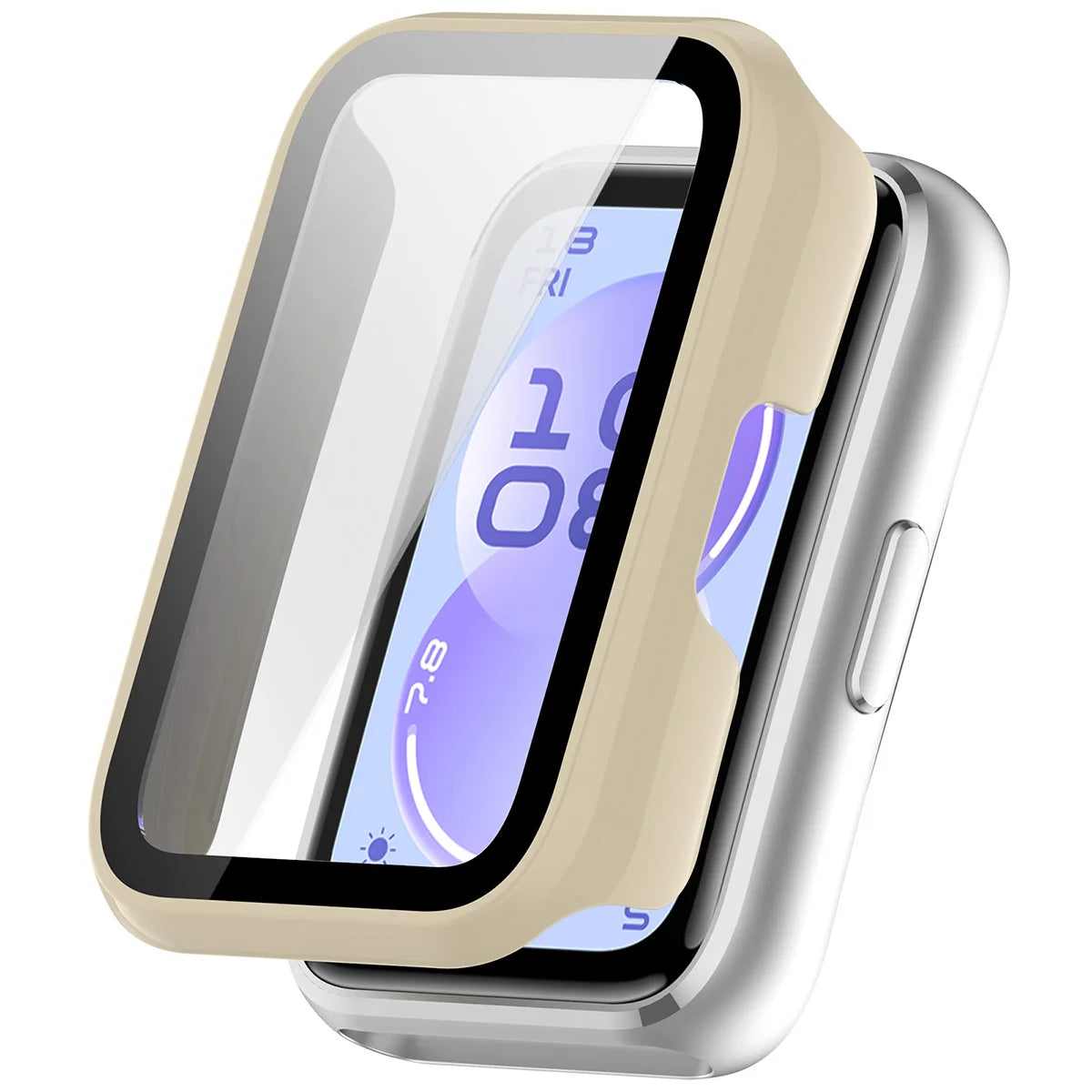Schutzhülle mit Glas für Huawei Band 11, Bizon Case Watch Adamo, Beige
