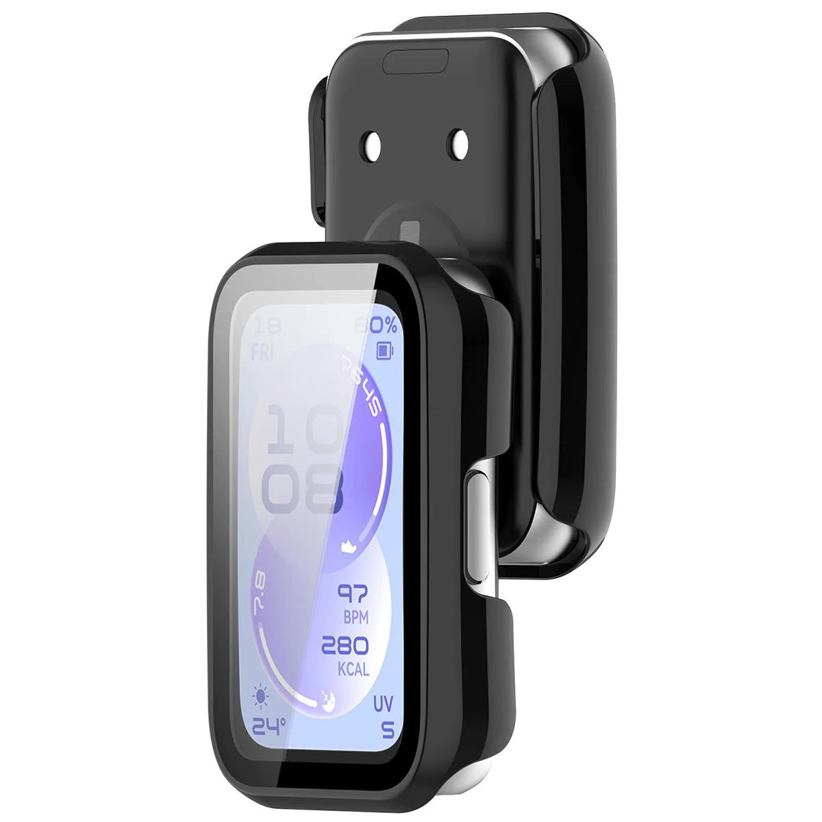 Schutzhülle mit Glas für Huawei Band 11, Bizon Case Watch Adamo, Schwarz