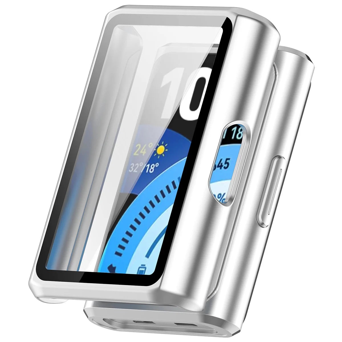 Schutzhülle mit Glas für Huawei Band 11 Pro, Bizon Case Watch Adamo, satiniertes Silbern