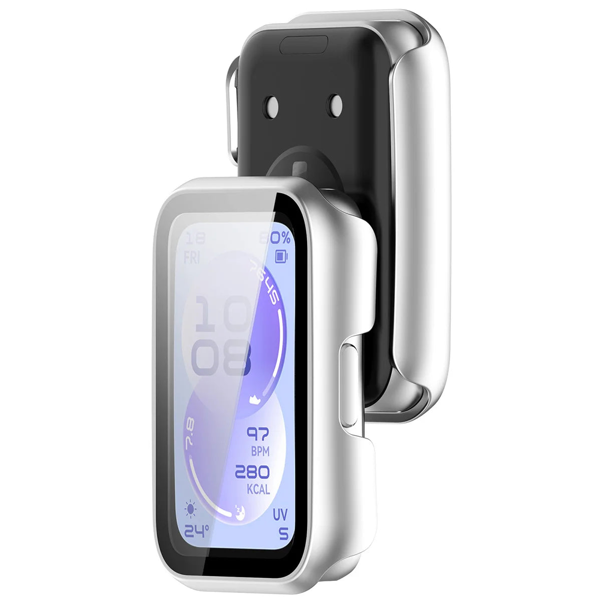Schutzhülle mit Glas für Huawei Band 11, Bizon Case Watch Adamo, satiniertes Silbern