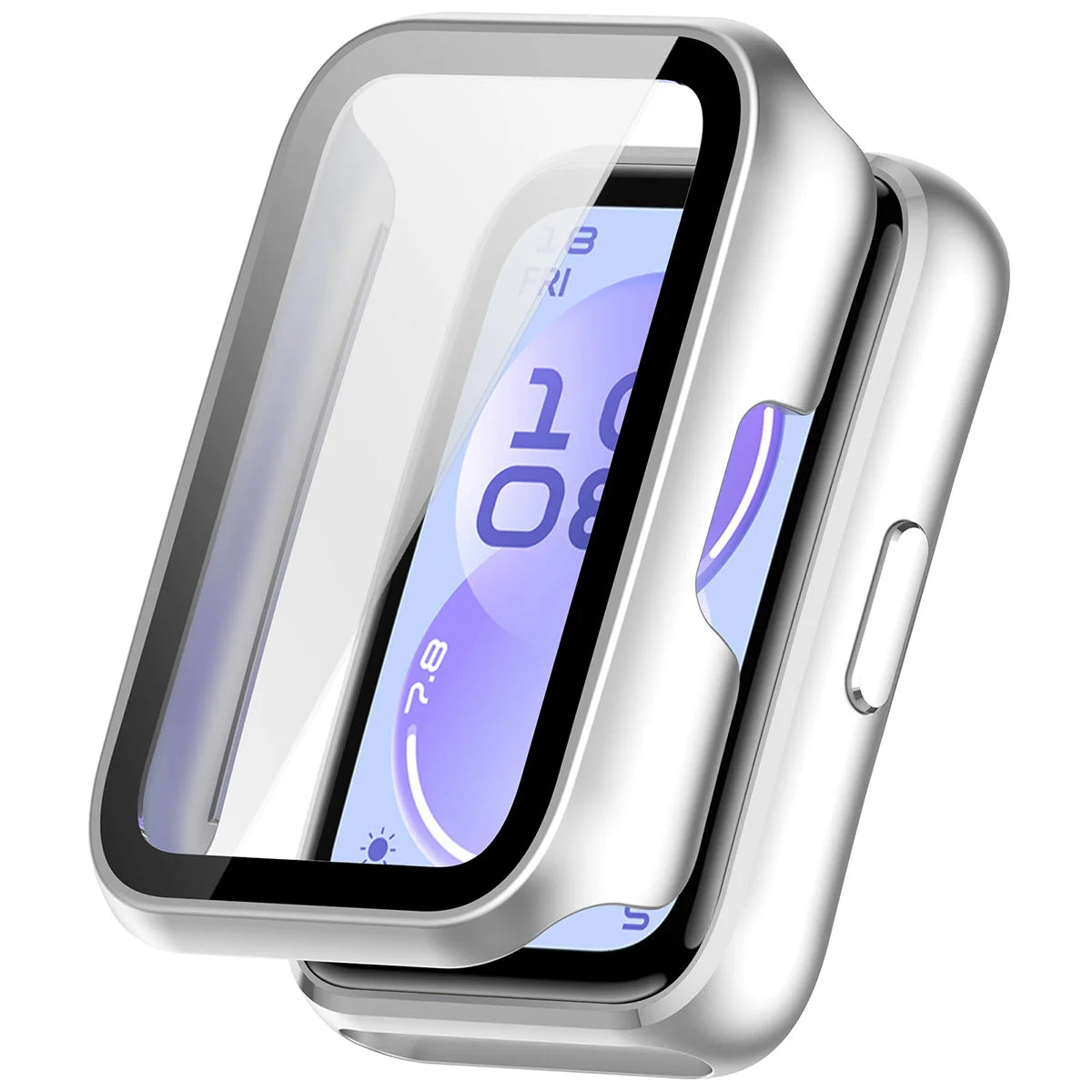 Schutzhülle mit Glas für Huawei Band 11, Bizon Case Watch Adamo, satiniertes Silbern
