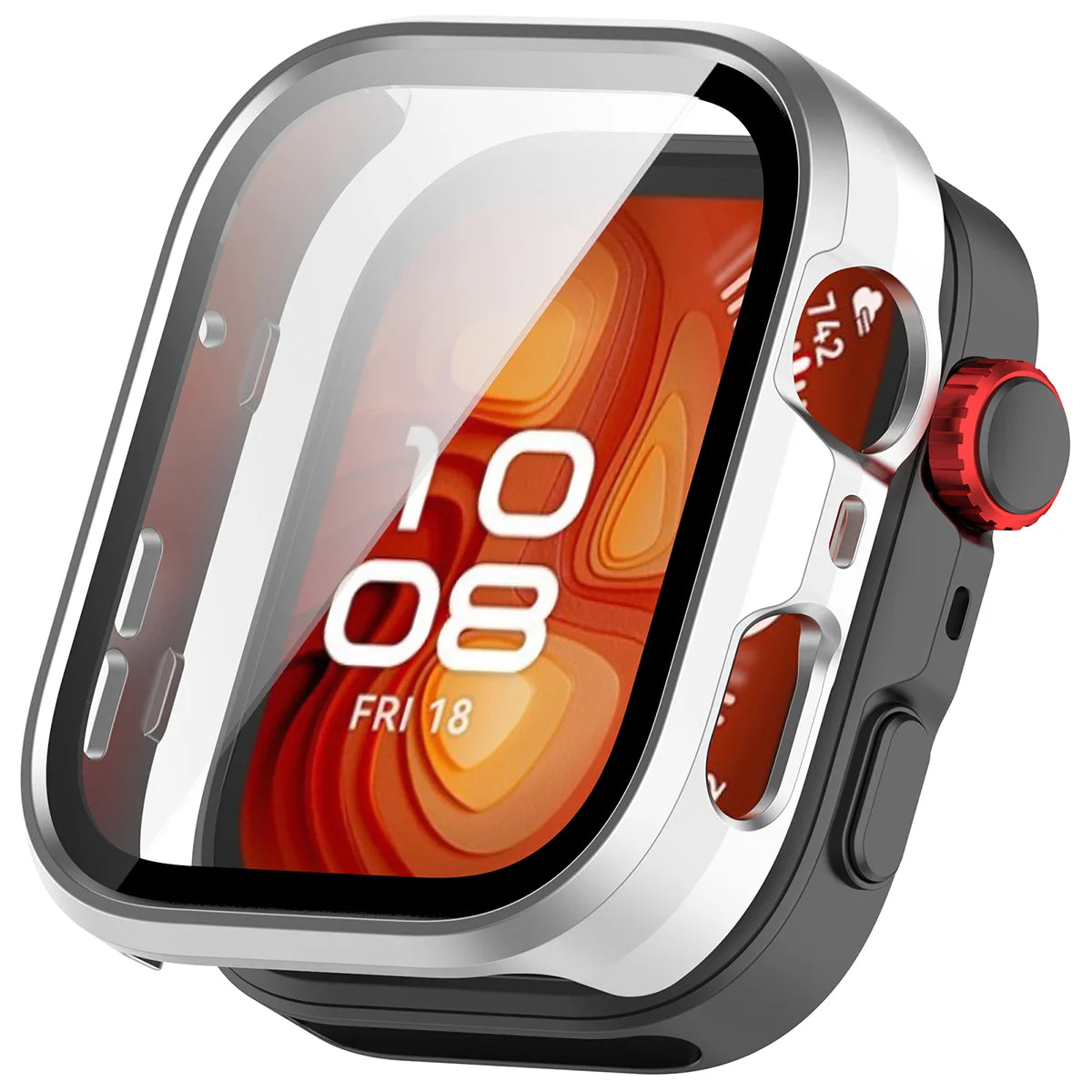 Schutzhülle mit Glas für Huawei Watch Fit 5 Pro, Bizon Case Watch Adamo, satiniertes Silbern