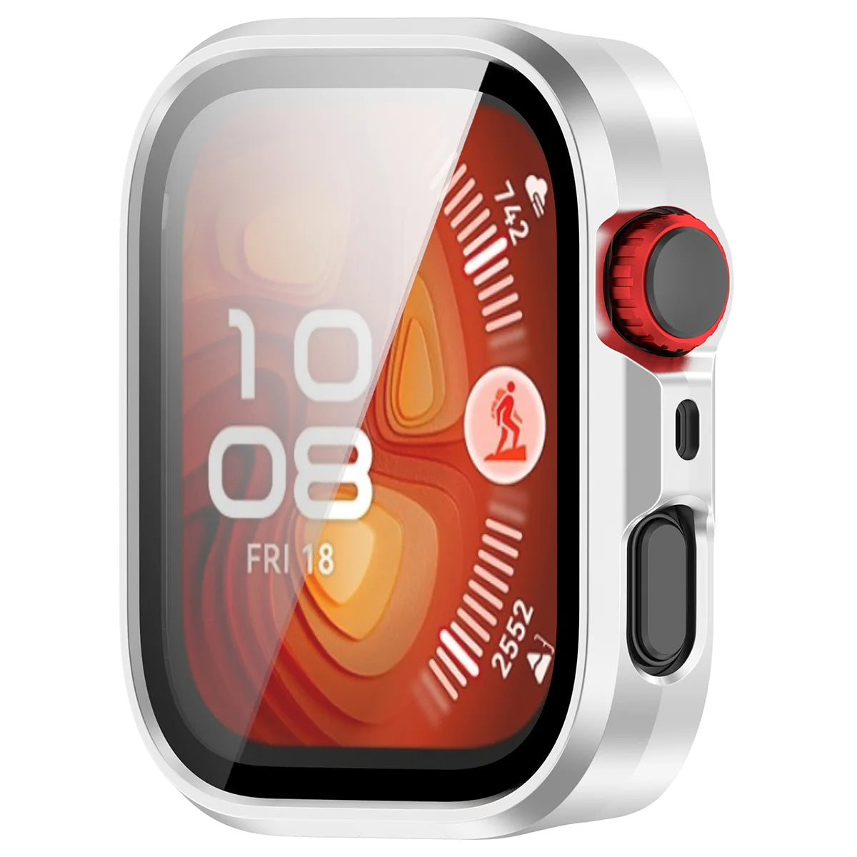 Schutzhülle mit Glas für Huawei Watch Fit 5 Pro, Bizon Case Watch Adamo, satiniertes Silbern