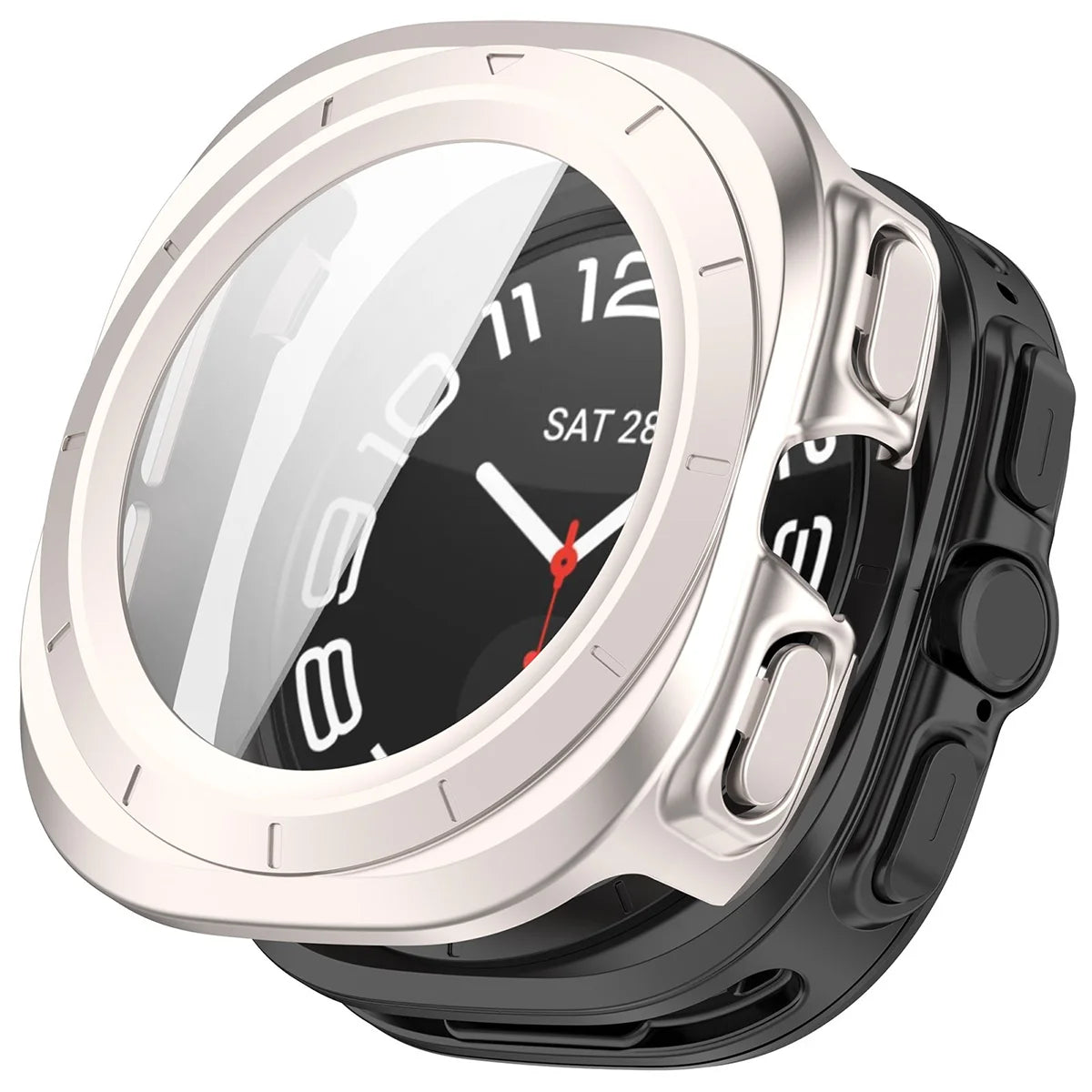 Schutzhülle mit Glas für Galaxy Watch Ultra 2 47mm (2026), Bizon Case Watch Adamo, Satin Champagner (4/8)