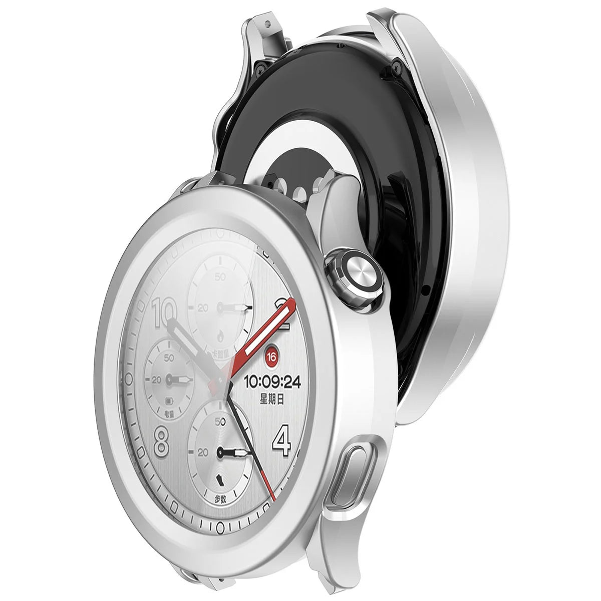 Schutzhülle mit Glas für Xiaomi Watch S5, Bizon Case Watch Adamo, satiniertes Silbern