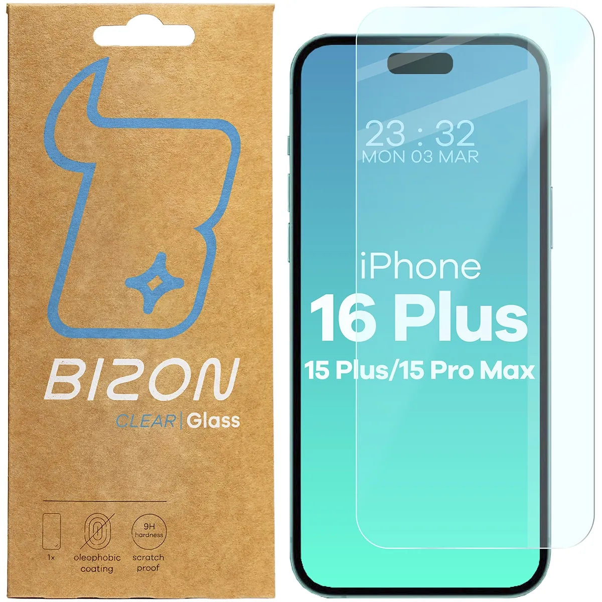 Gehärtetes Glas für iPhone 15 Plus / 15 Pro Max / 16 Plus, Bizon Glass Clear 2