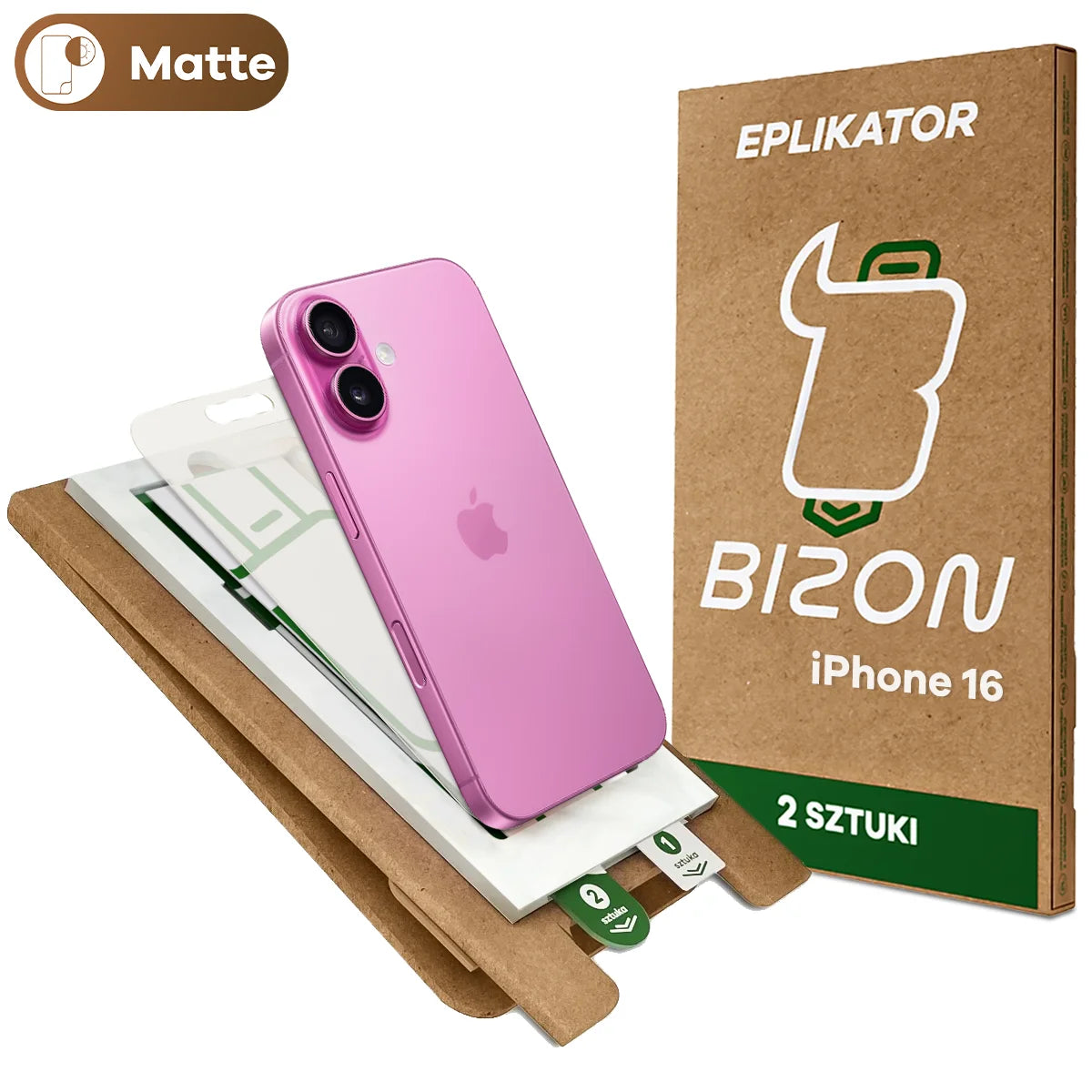 2x Matte Folie mit dem umweltfreundlichen Applikator für iPhone 16, Bizon Eplikator Film Matte (1/5)