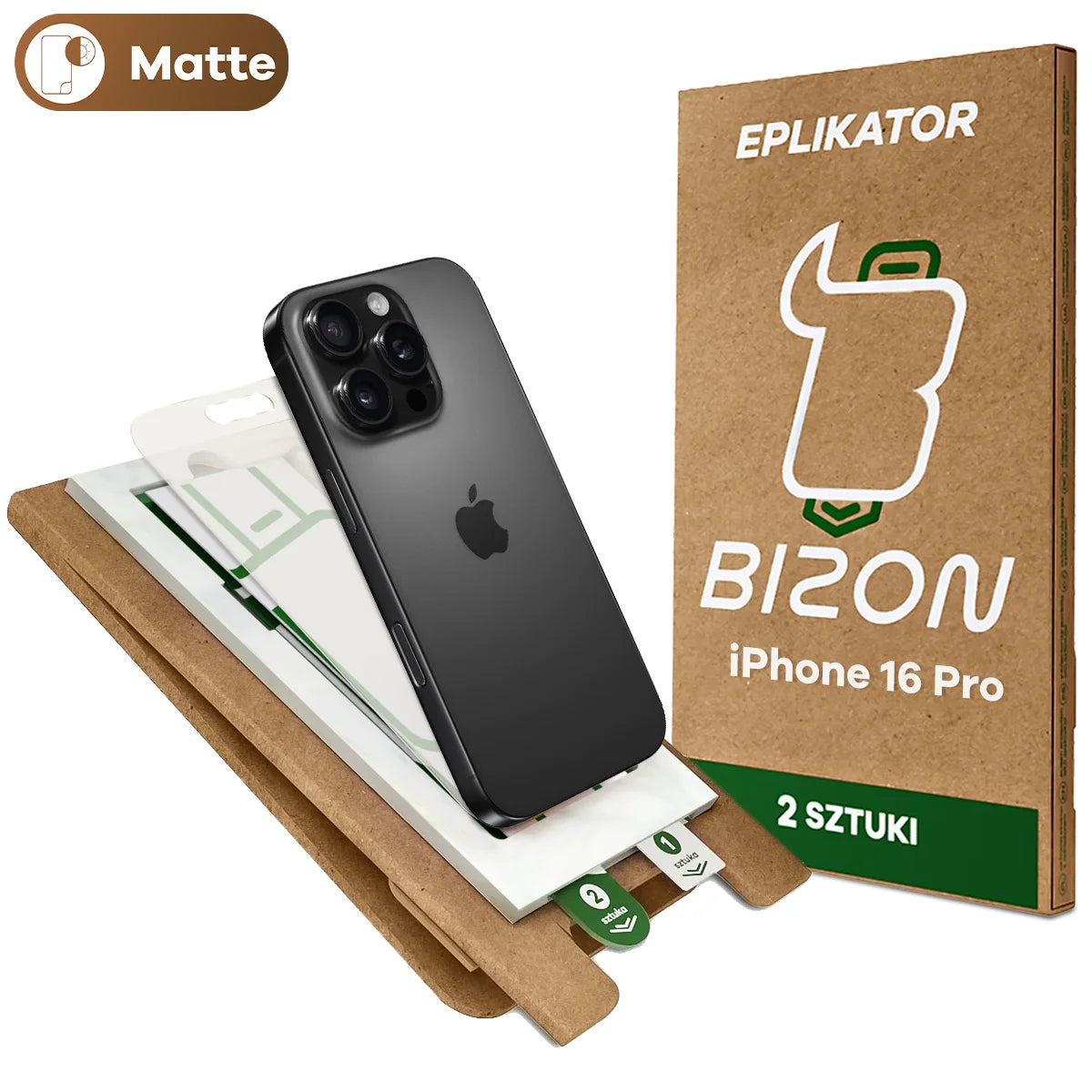 2x Matte Folie mit dem umweltfreundlichen Applikator für iPhone 16 Pro, Bizon Eplikator Film Matte (1/5)