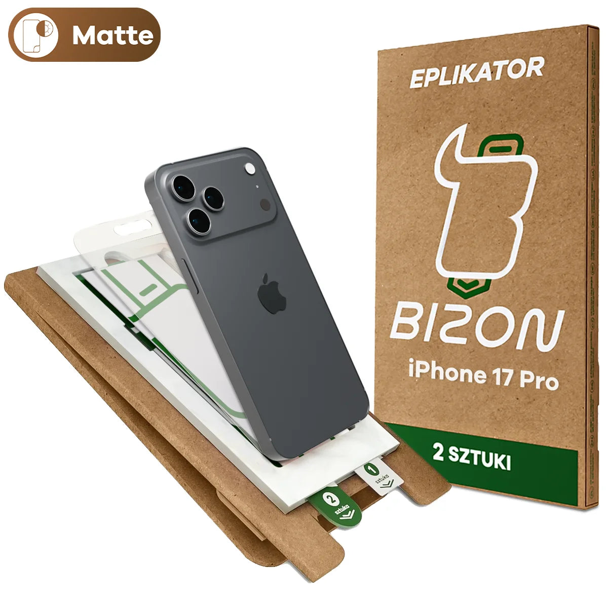2x Matte Folie mit dem umweltfreundlichen Applikator für iPhone 17 Pro, Bizon Eplikator Film Matte (1/5)
