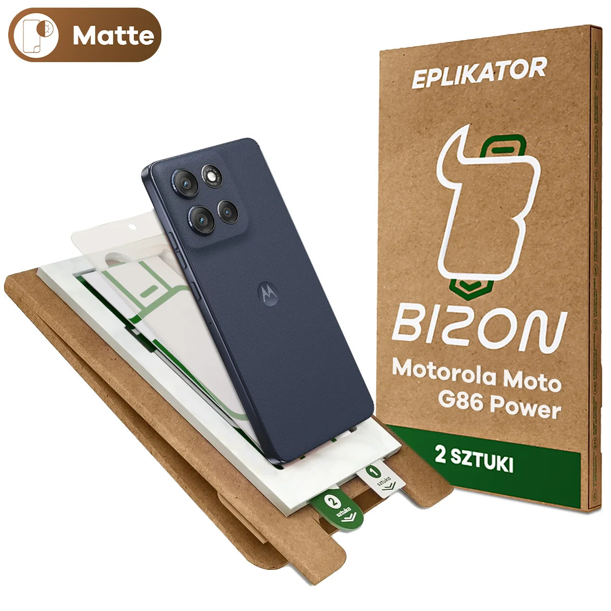 2x Matte Folie mit dem umweltfreundlichen Applikator für Motorola Moto G86 Power 5G, Bizon Eplikator Film Matte (1/5)