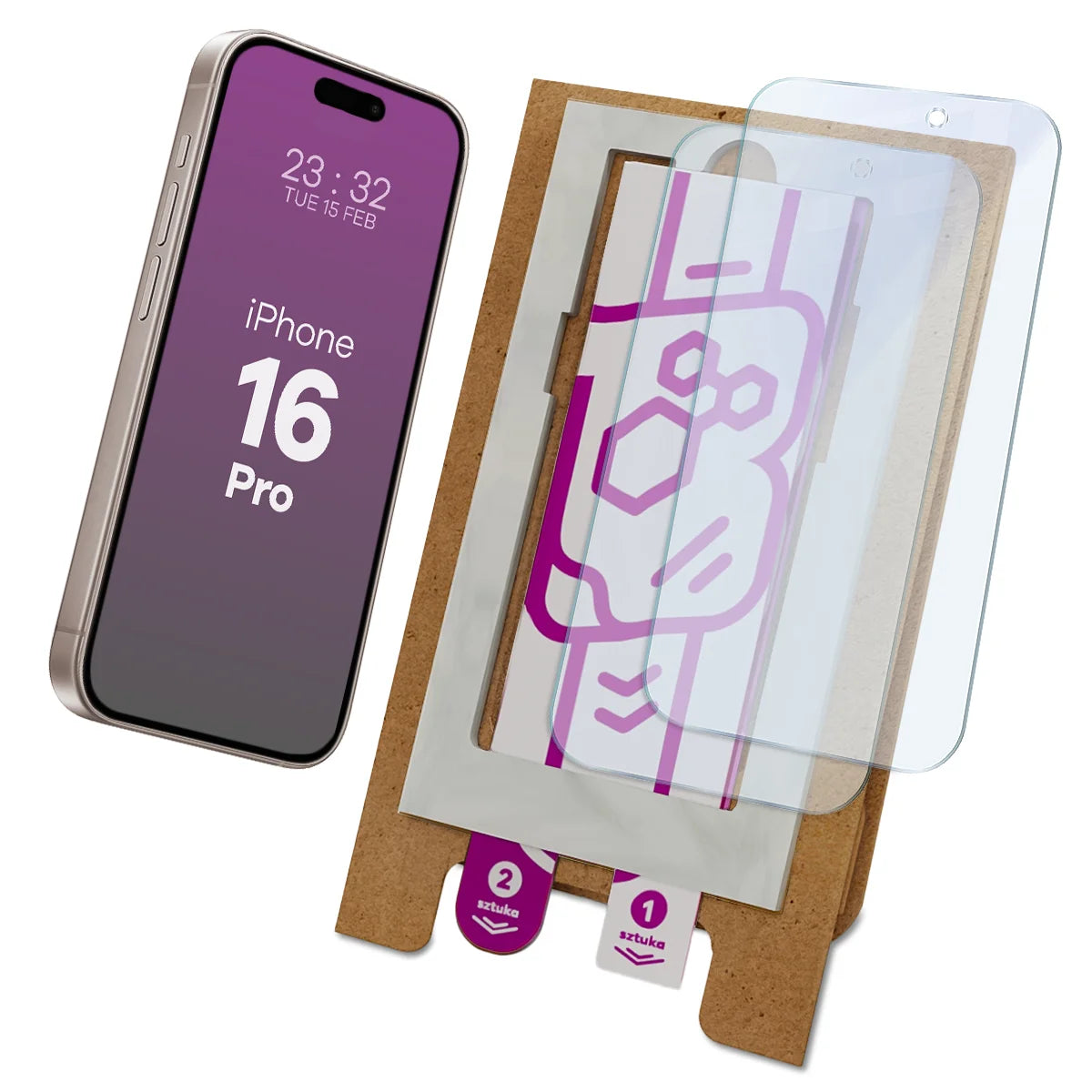 2x Hybridglas mit dem umweltfreundlichen Applikator für iPhone 16 Pro, Bizon Eplikator Hybrid Mule (1/5)
