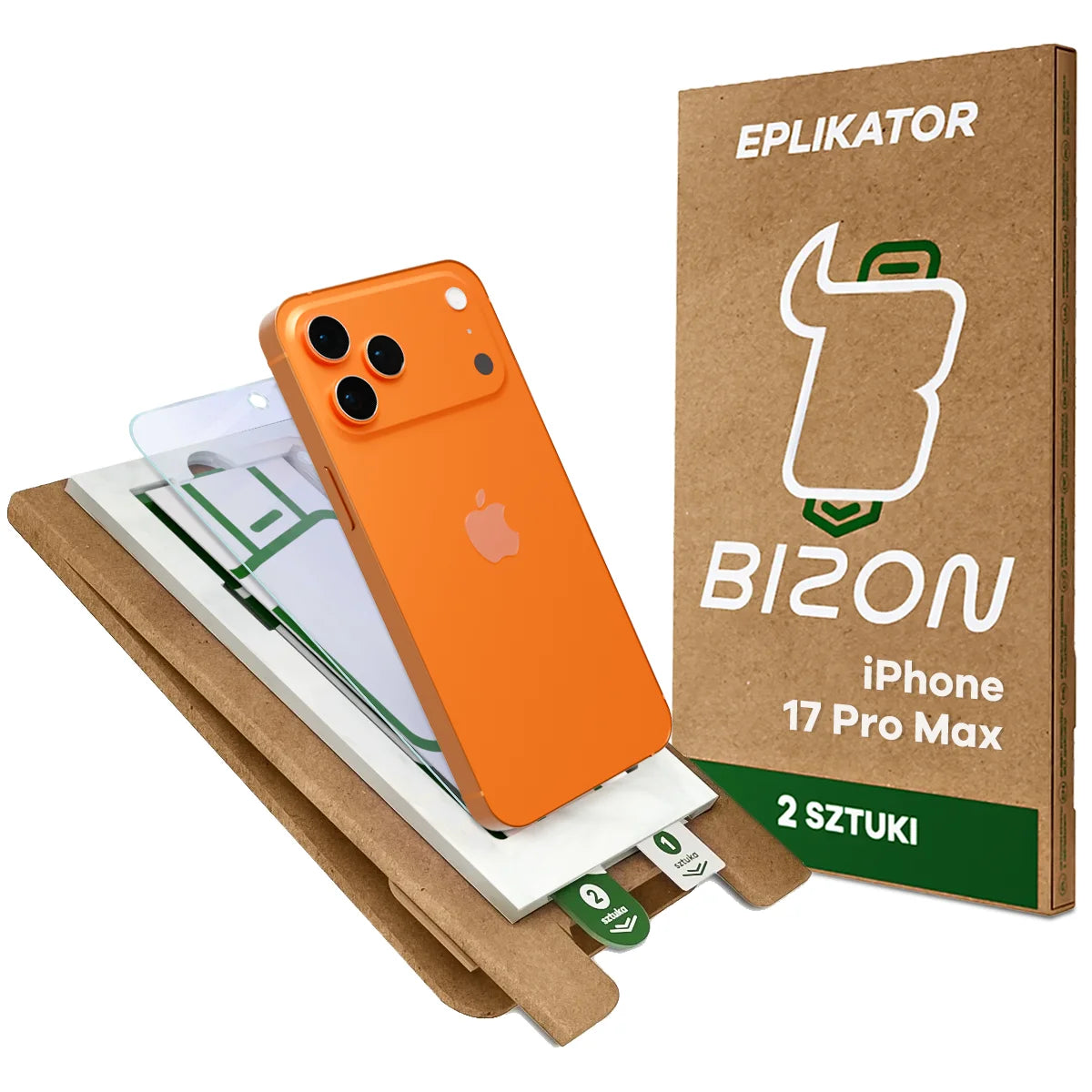 2x Hybridglas mit dem umweltfreundlichen Applikator für iPhone 17 Pro Max, Bizon Eplikator Hybrid Mule (1/5)