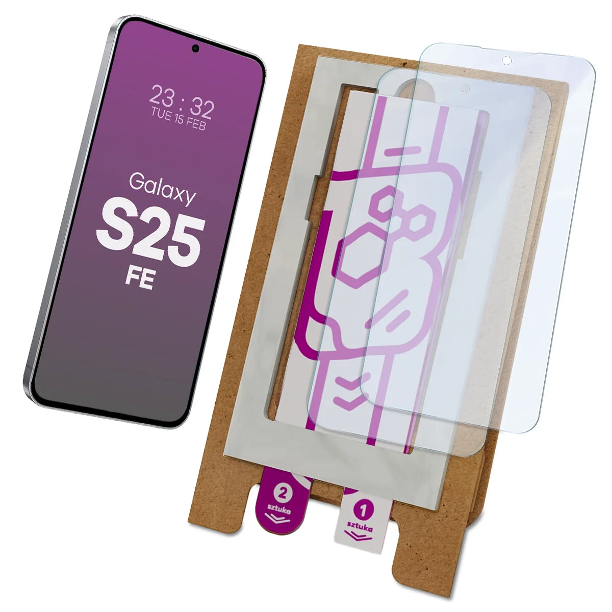 2x Hybridglas mit dem umweltfreundlichen Applikator für Galaxy S25 FE, Bizon Eplikator Hybrid Mule (1/5)