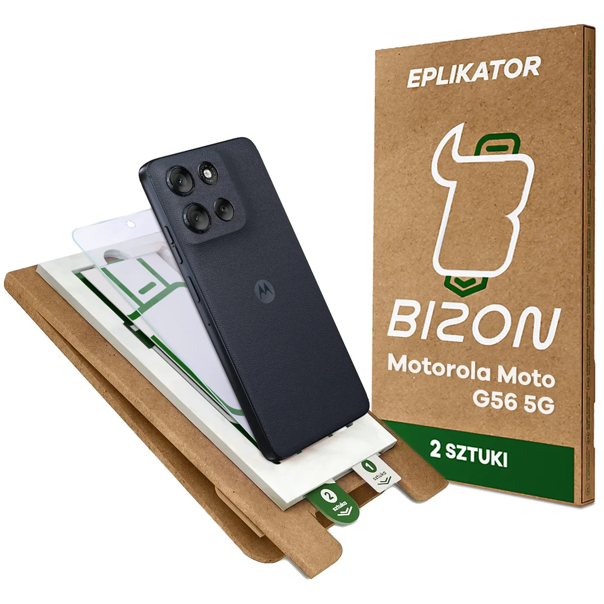 2x Hybridglas mit dem umweltfreundlichen Applikator für Motorola Moto G56 5G, Bizon Eplikator Hybrid Mule (1/5)
