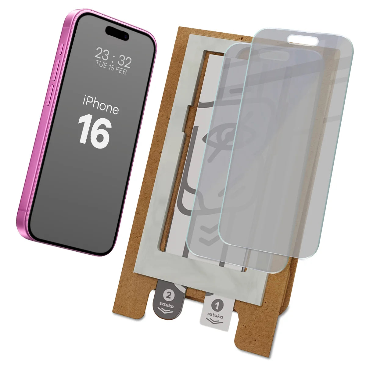 2x Hybridglas mit Sichtschutz mit dem umweltfreundlichen Applikator für iPhone 16, Bizon Eplikator Hybrid Shadow (1/5)