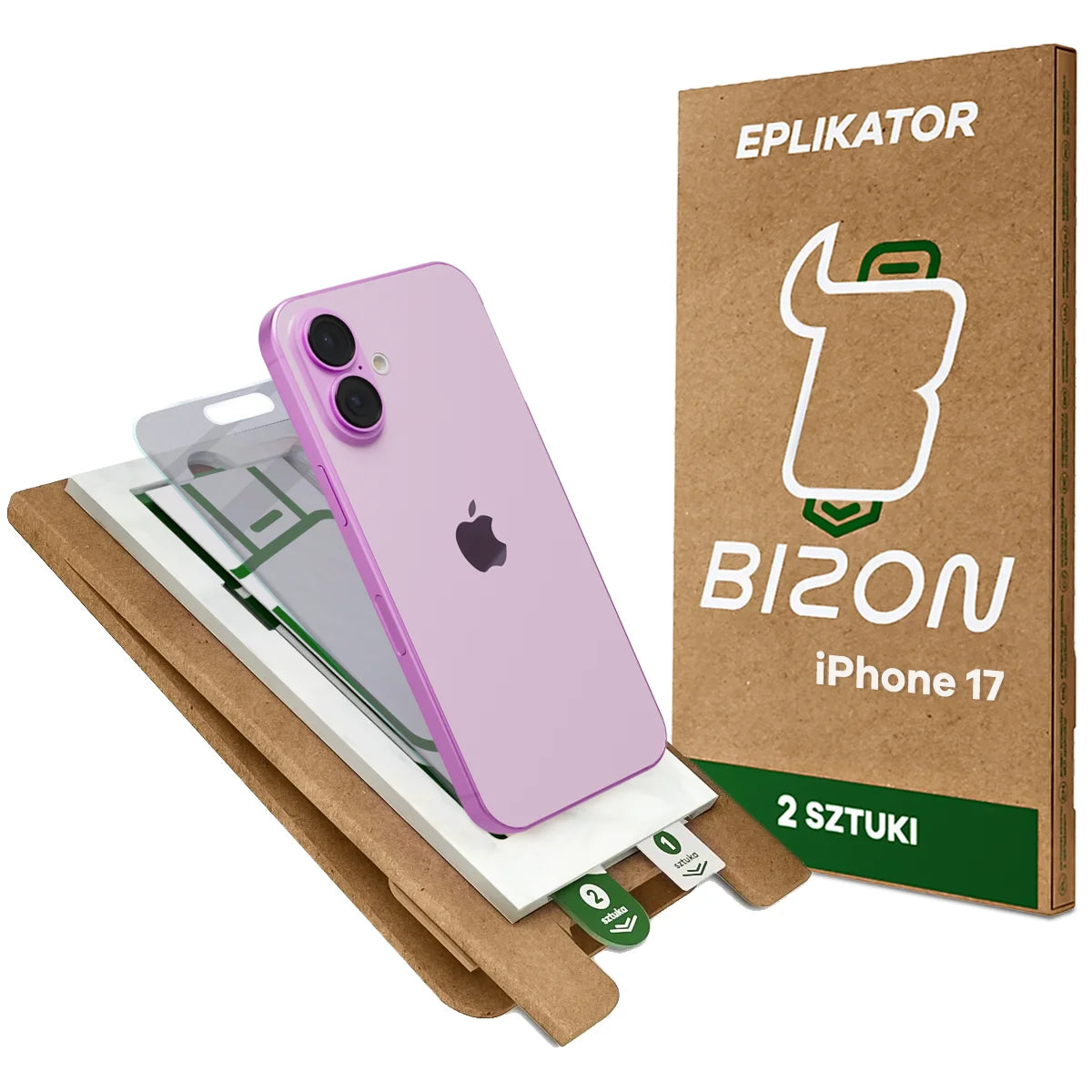 2x Hybridglas mit Sichtschutz mit dem umweltfreundlichen Applikator für iPhone 17, Bizon Eplikator Hybrid Shadow (1/5)