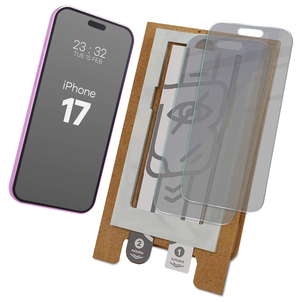 2x Hybridglas mit Sichtschutz mit dem umweltfreundlichen Applikator für iPhone 17, Bizon Eplikator Hybrid Shadow (1/5)