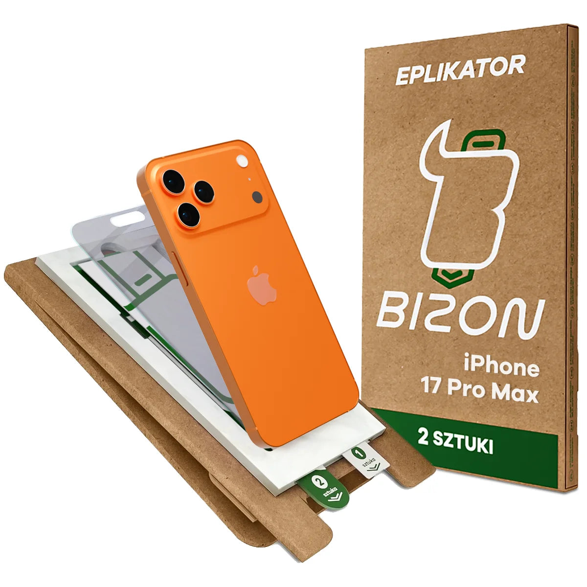 2x Hybridglas mit Sichtschutz mit dem umweltfreundlichen Applikator für iPhone 17 Pro Max, Bizon Eplikator Hybrid Shadow (1/5)