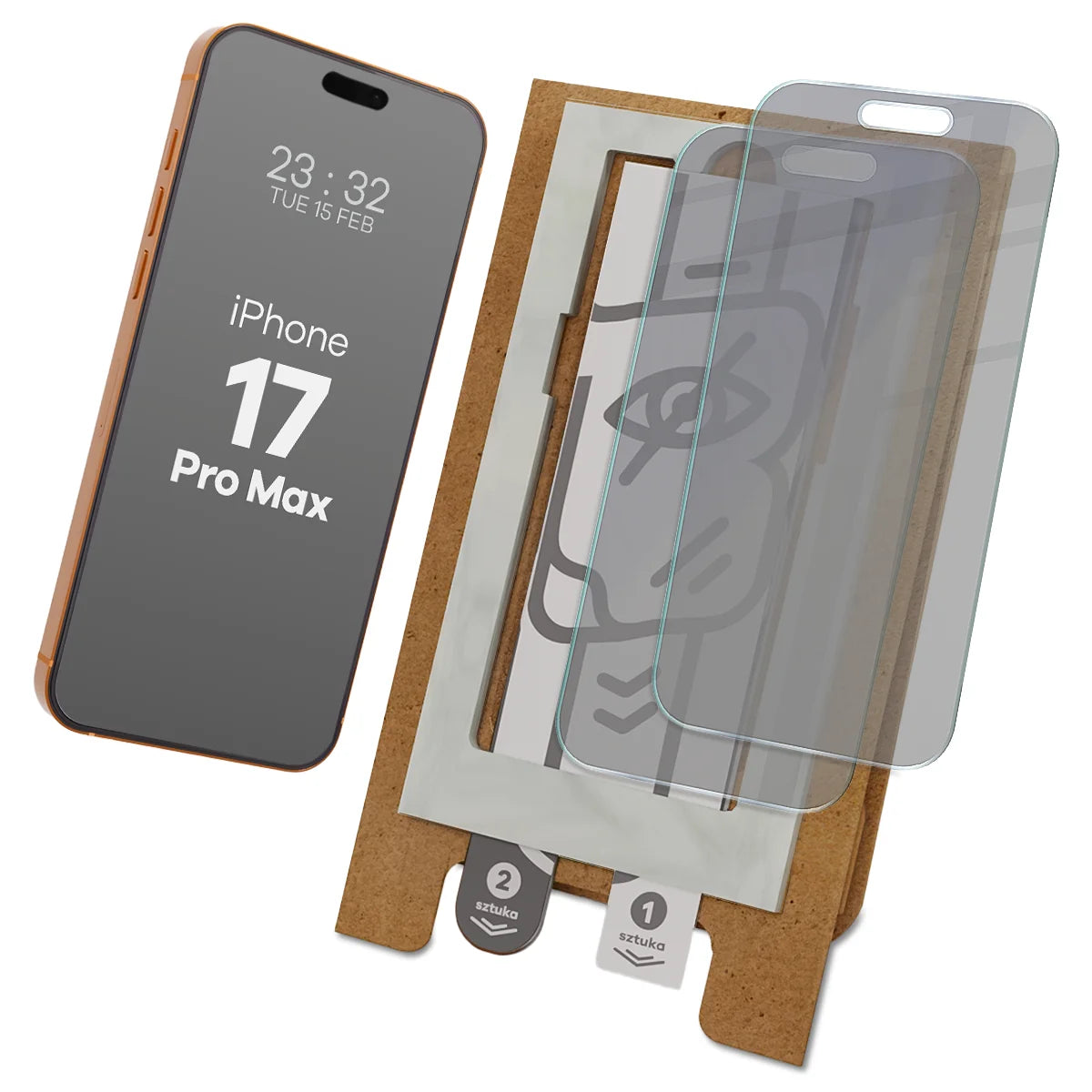 2x Hybridglas mit Sichtschutz mit dem umweltfreundlichen Applikator für iPhone 17 Pro Max, Bizon Eplikator Hybrid Shadow (1/5)