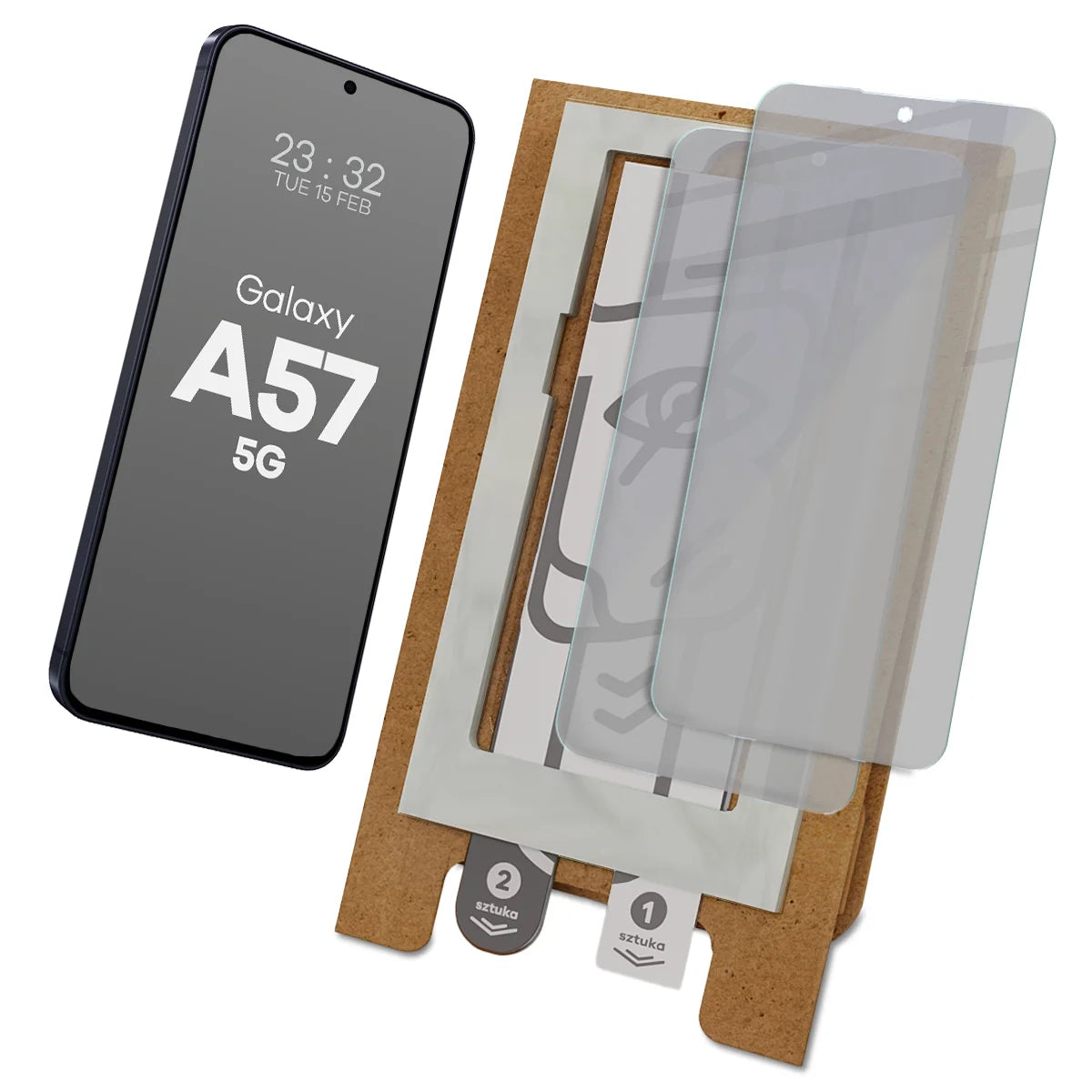 2x Hybridglas mit Sichtschutz mit dem umweltfreundlichen Applikator für Galaxy A57 5G, Bizon Eplikator Hybrid Shadow (1/5)