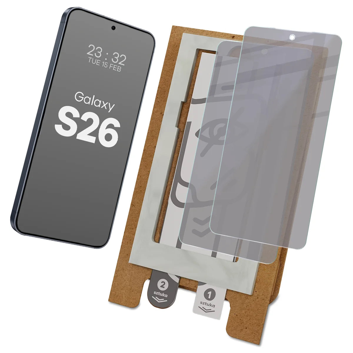 2x Hybridglas mit Sichtschutz mit dem umweltfreundlichen Applikator für Galaxy S26, Bizon Eplikator Hybrid Shadow (1/5)