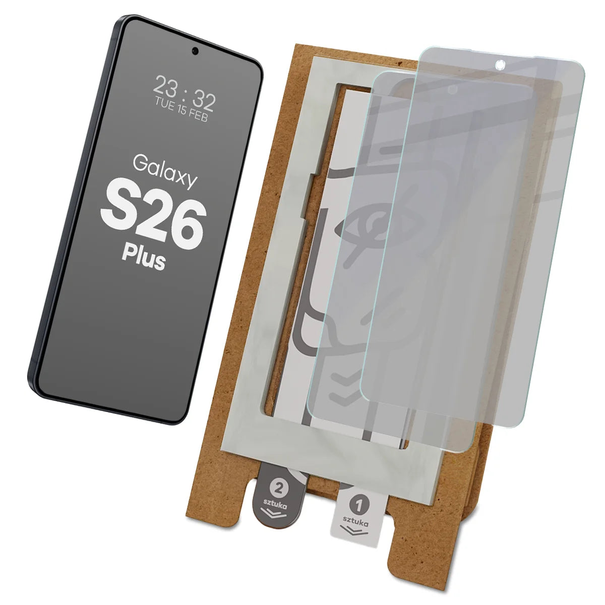 2x Hybridglas mit Sichtschutz mit dem umweltfreundlichen Applikator für Galaxy S26 Plus, Bizon Eplikator Hybrid Shadow (1/5)