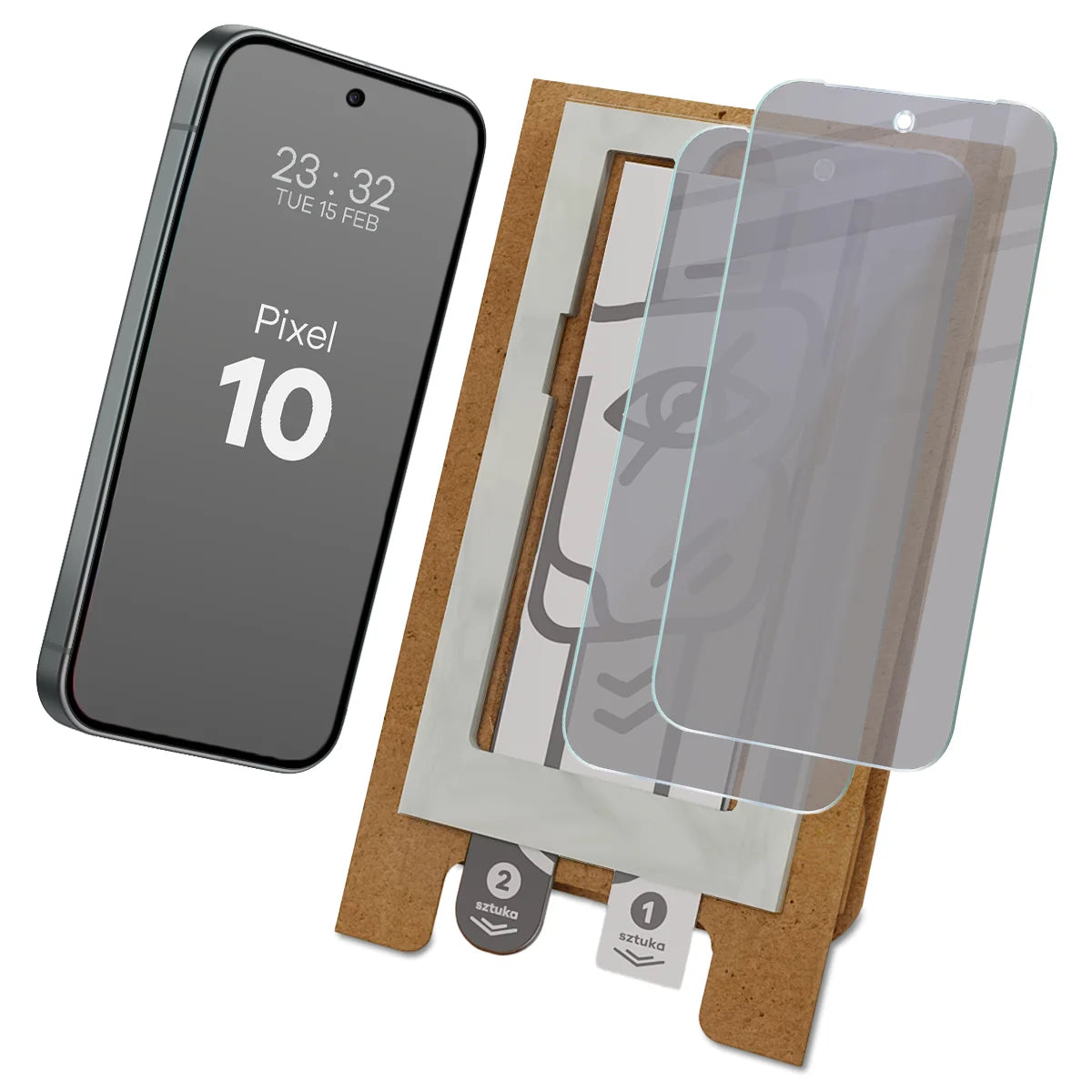 2x Hybridglas mit Sichtschutz mit dem umweltfreundlichen Applikator für Google Pixel 10, Bizon Eplikator Hybrid Shadow (1/5)